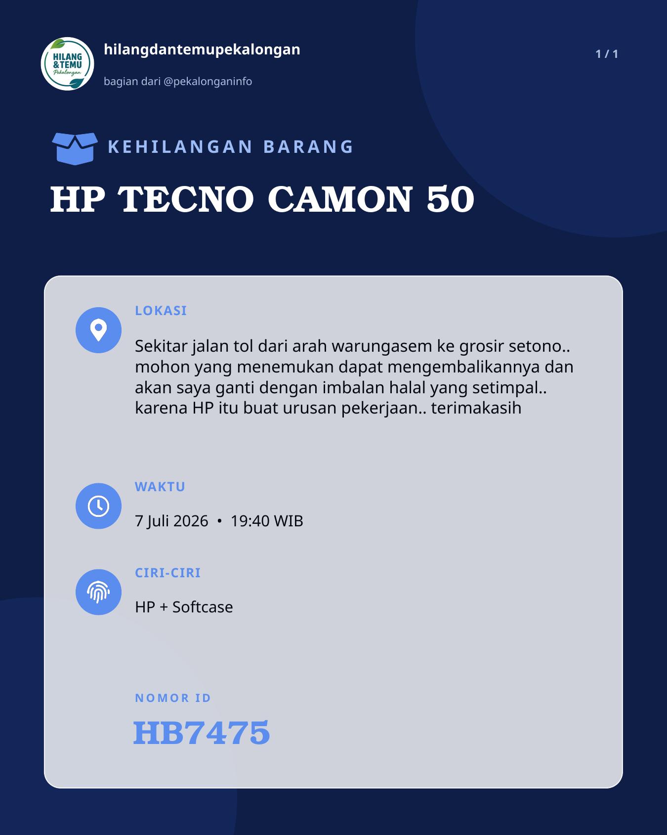 Slide laporan HP TECNO CAMON 50 (HB7475)