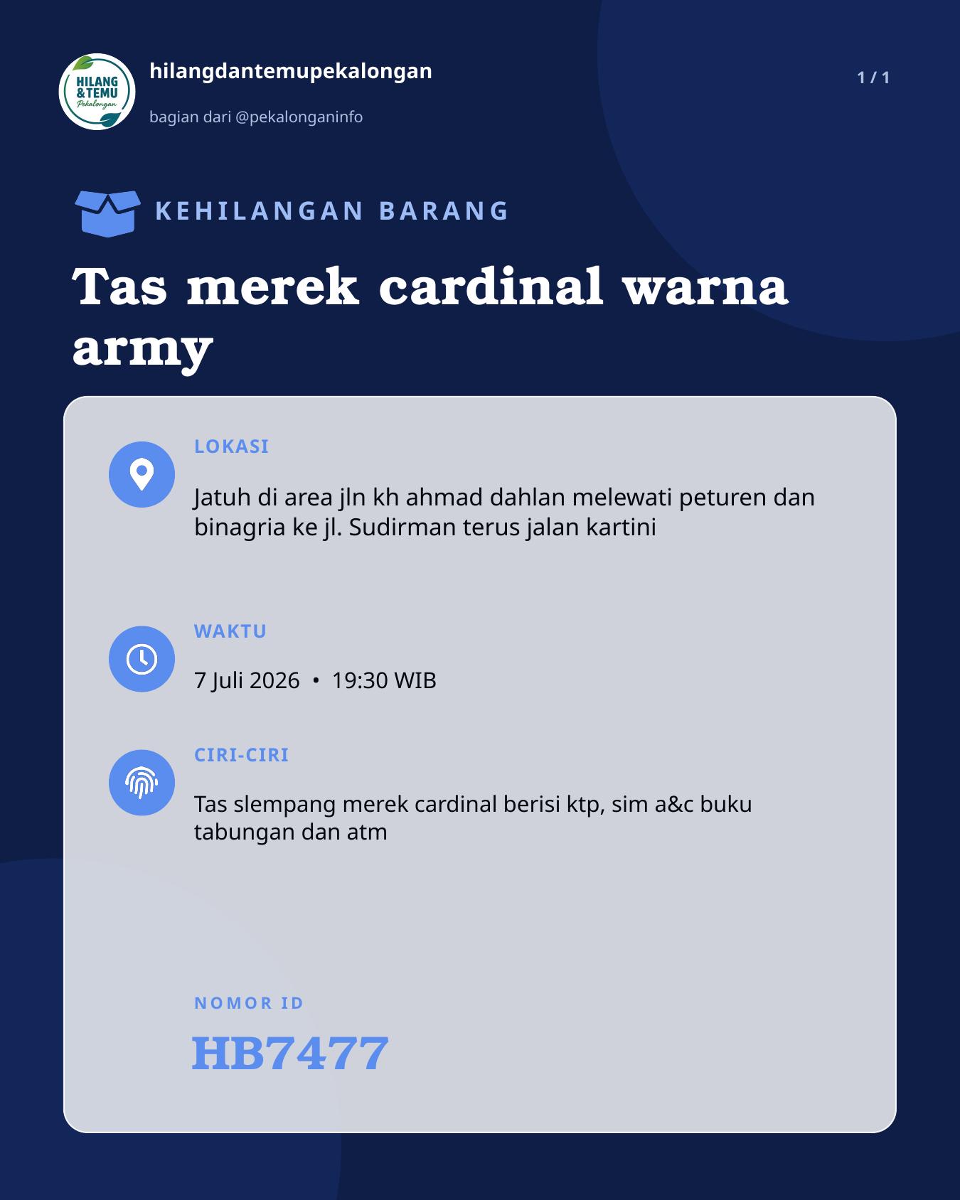 Slide laporan Tas merek cardinal warna army (HB7477)