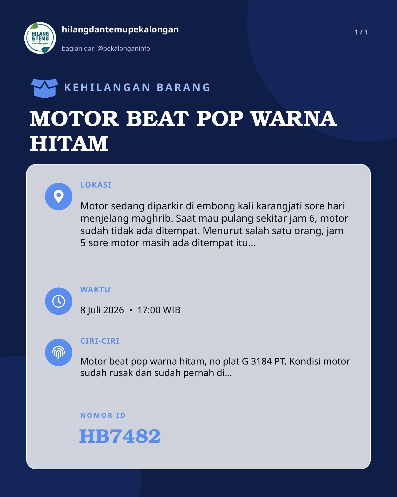 Slide laporan MOTOR BEAT POP WARNA HITAM (HB7482)