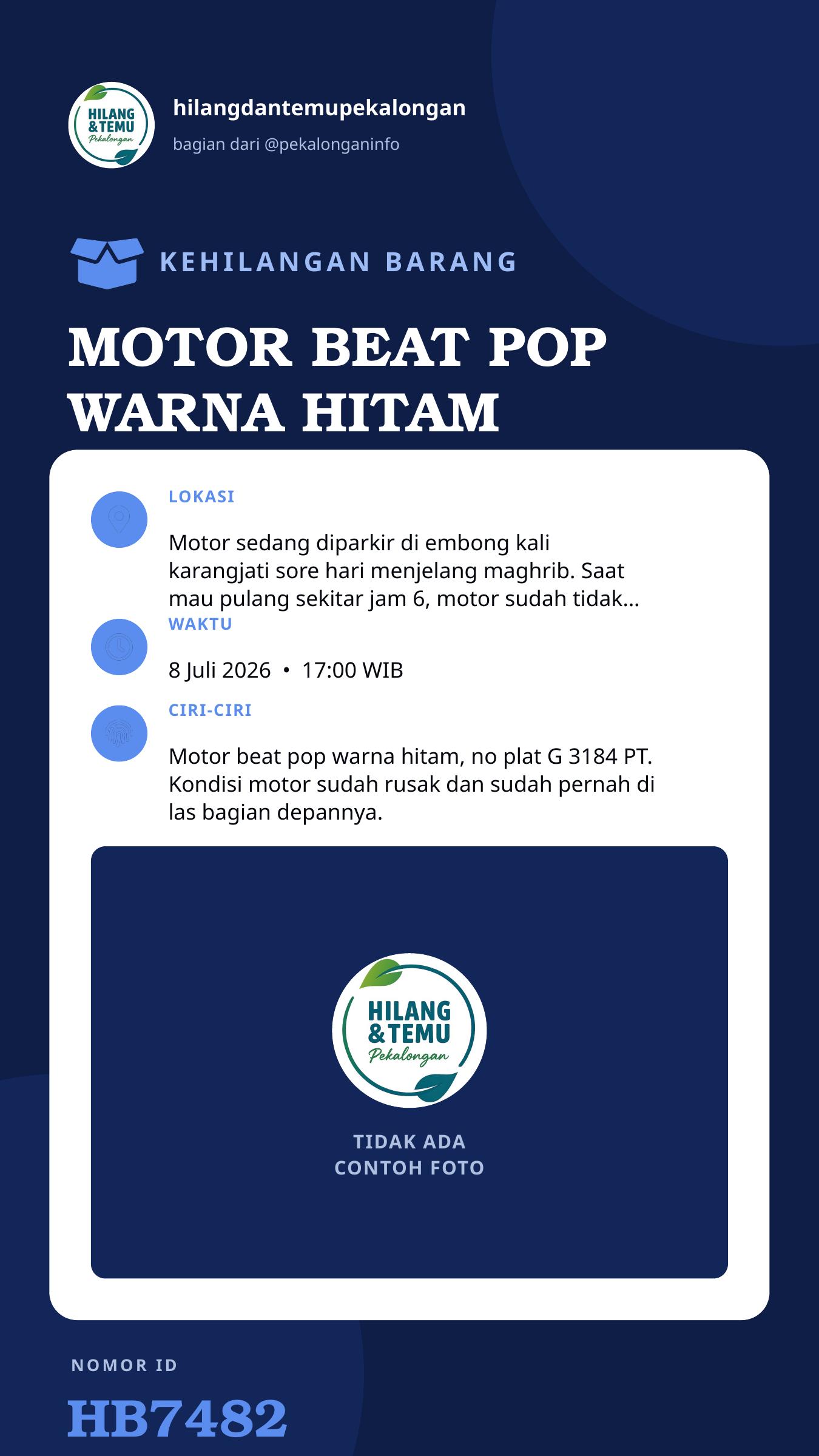 Story 9:16 laporan MOTOR BEAT POP WARNA HITAM