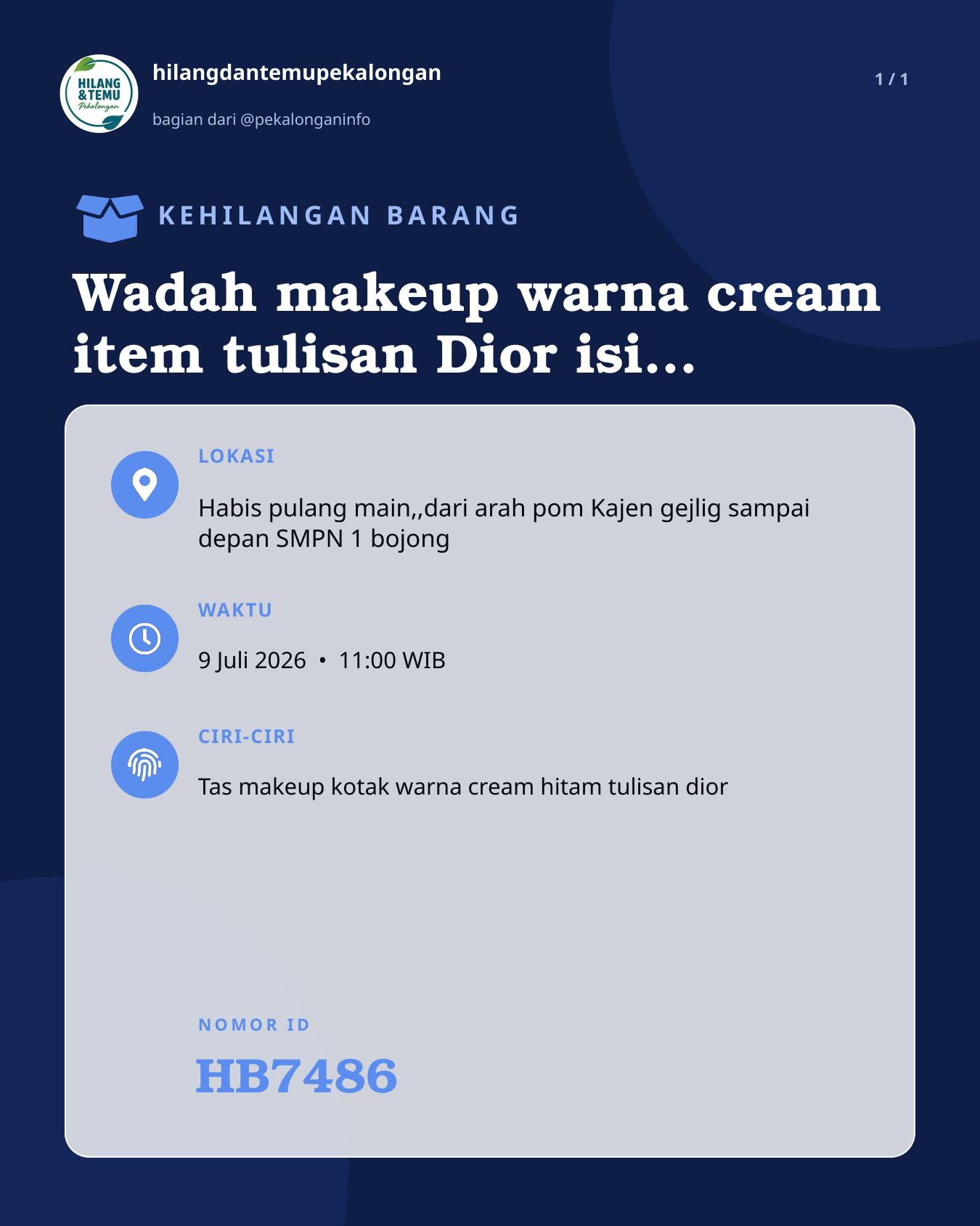 Slide laporan Wadah makeup warna cream item tulisan Dior isi makeup semua (HB7486)