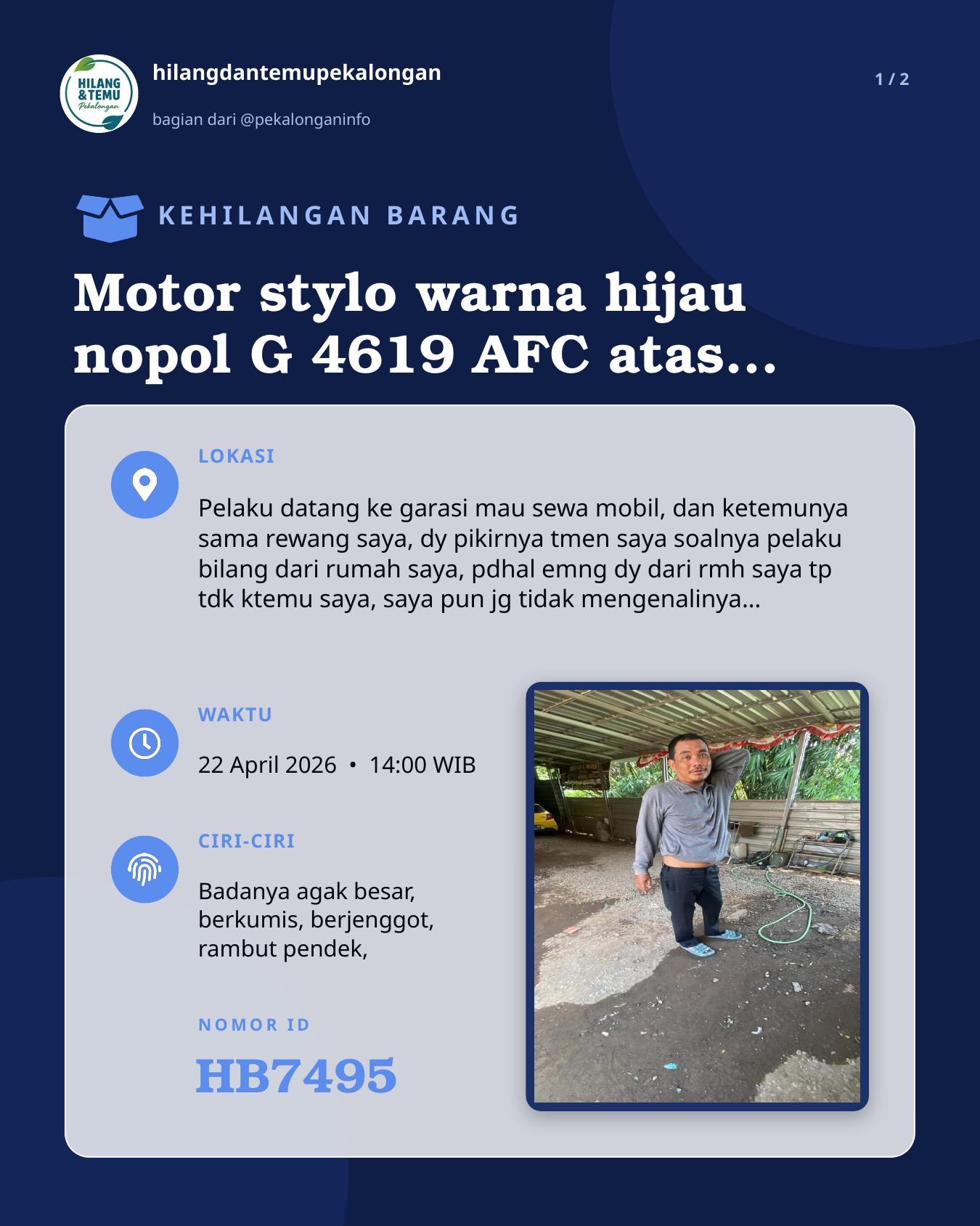 Slide laporan Motor stylo warna hijau nopol G 4619 AFC atas nma DINA MALIKA (HB7495)