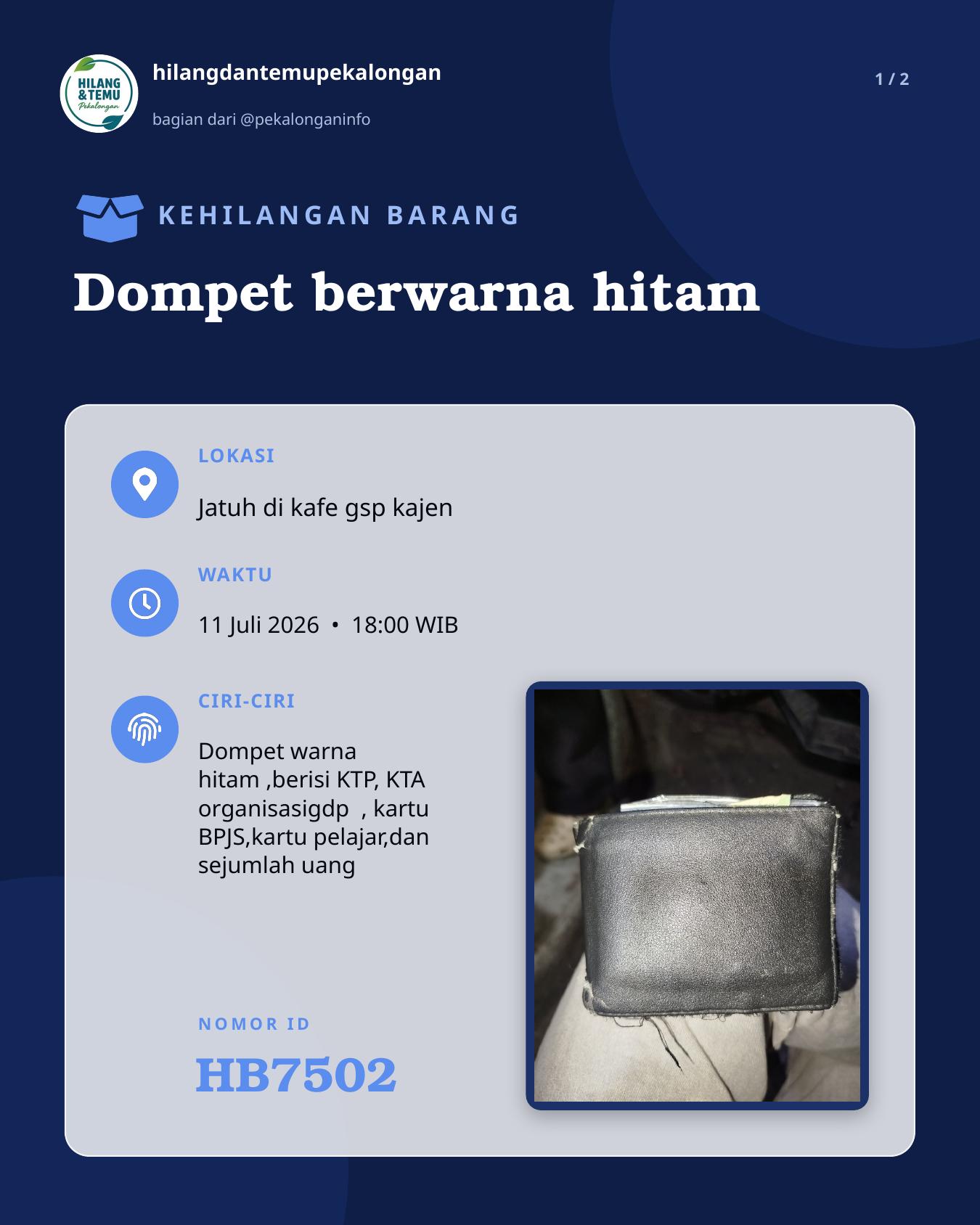 Slide laporan Dompet berwarna hitam (HB7502)