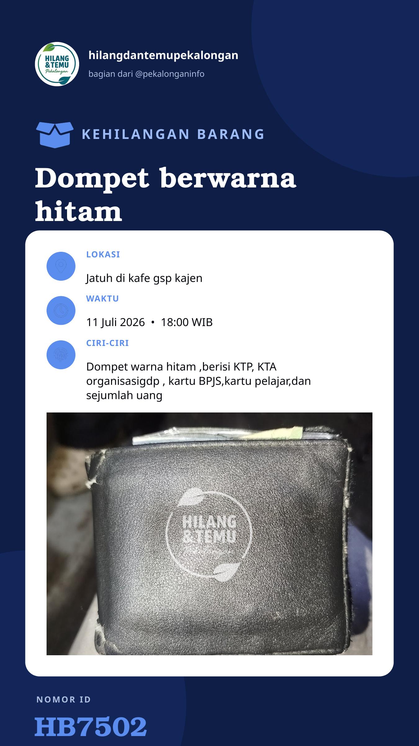 Story 9:16 laporan Dompet berwarna hitam