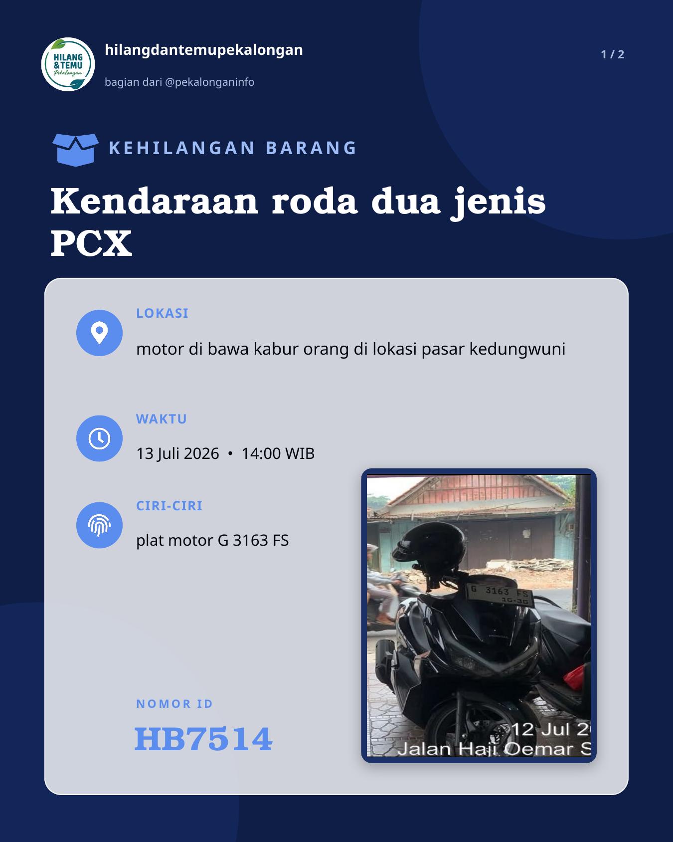 Slide laporan Kendaraan roda dua jenis PCX (HB7514)