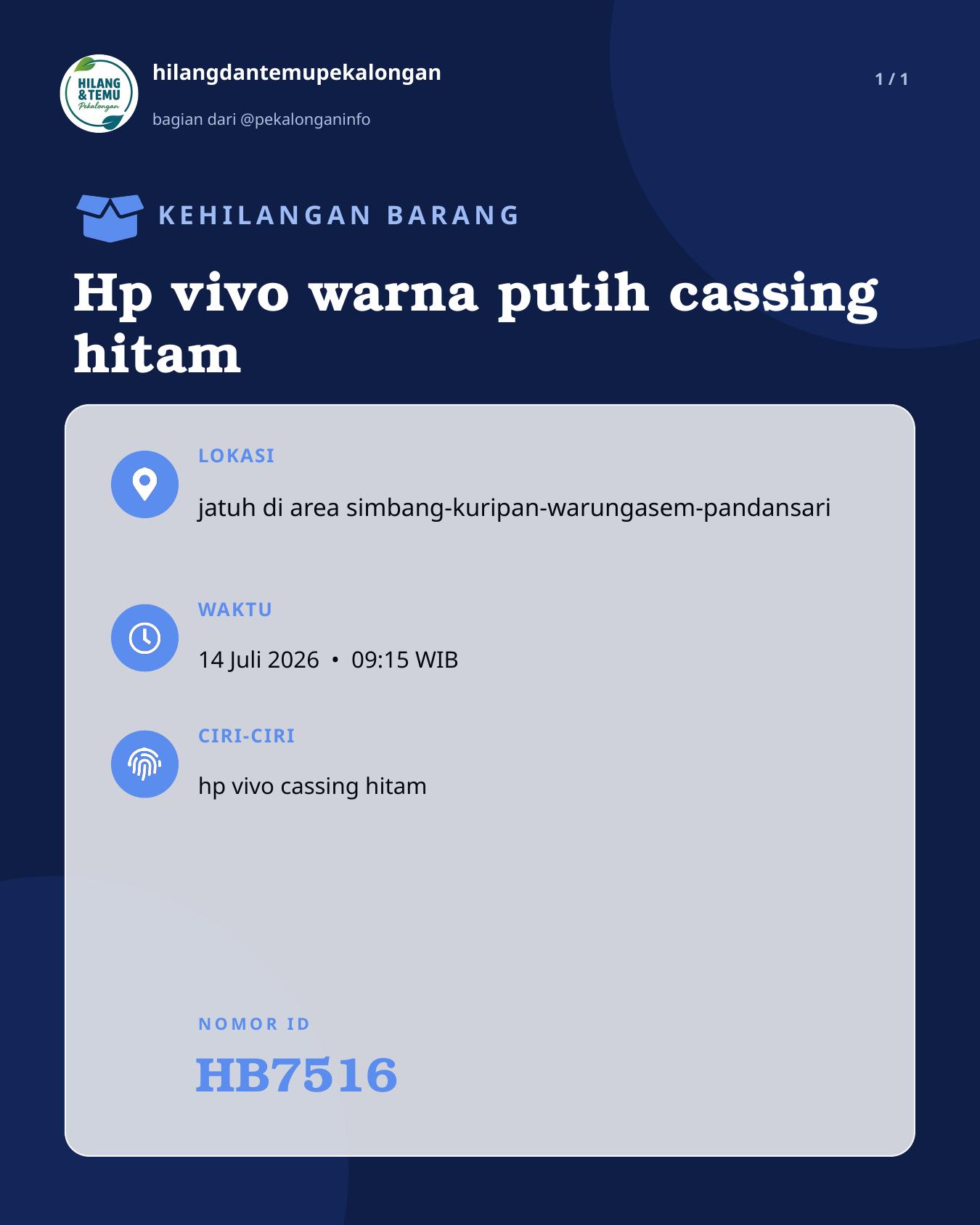 Slide laporan Hp vivo warna putih cassing hitam (HB7516)