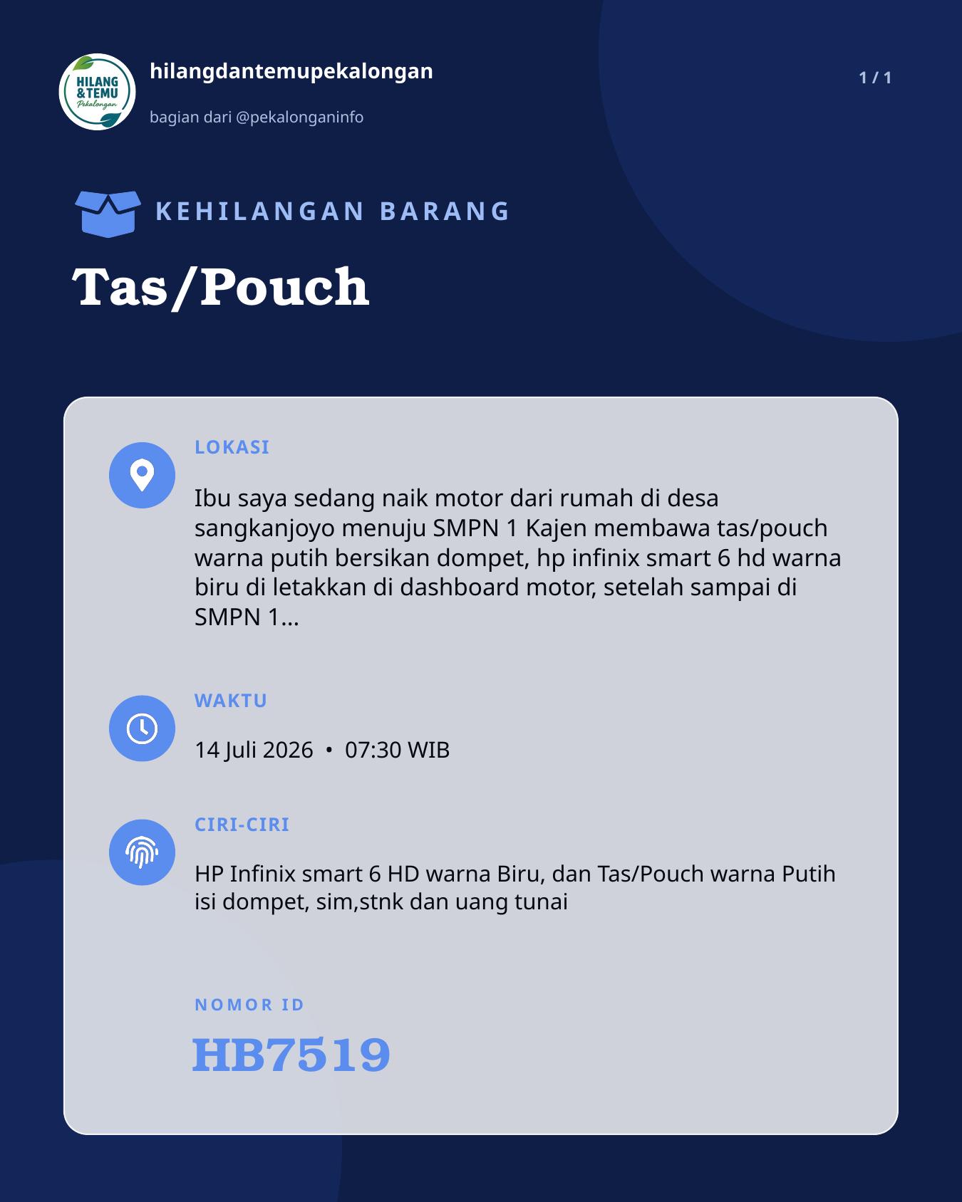 Slide laporan Tas/Pouch (HB7519)