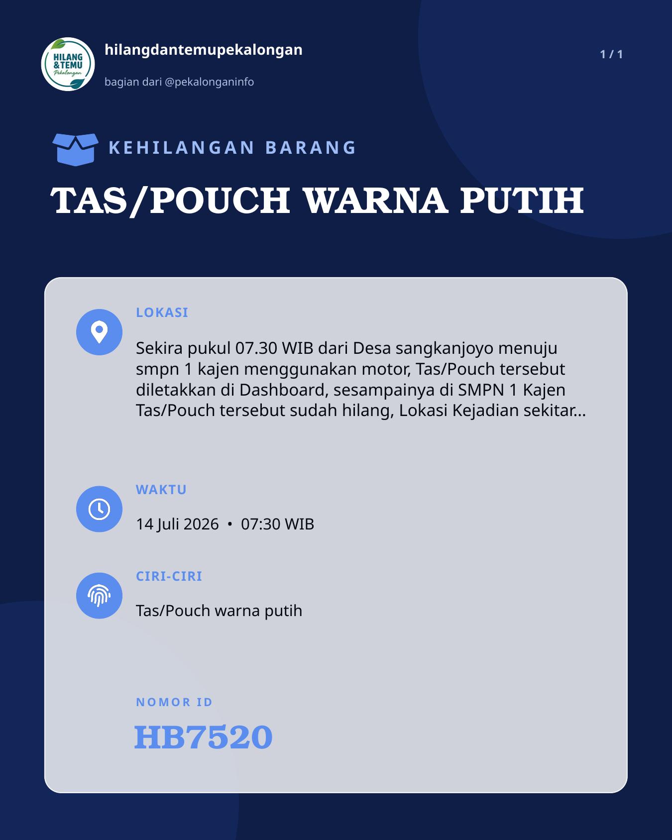 Slide laporan TAS/POUCH WARNA PUTIH (HB7520)