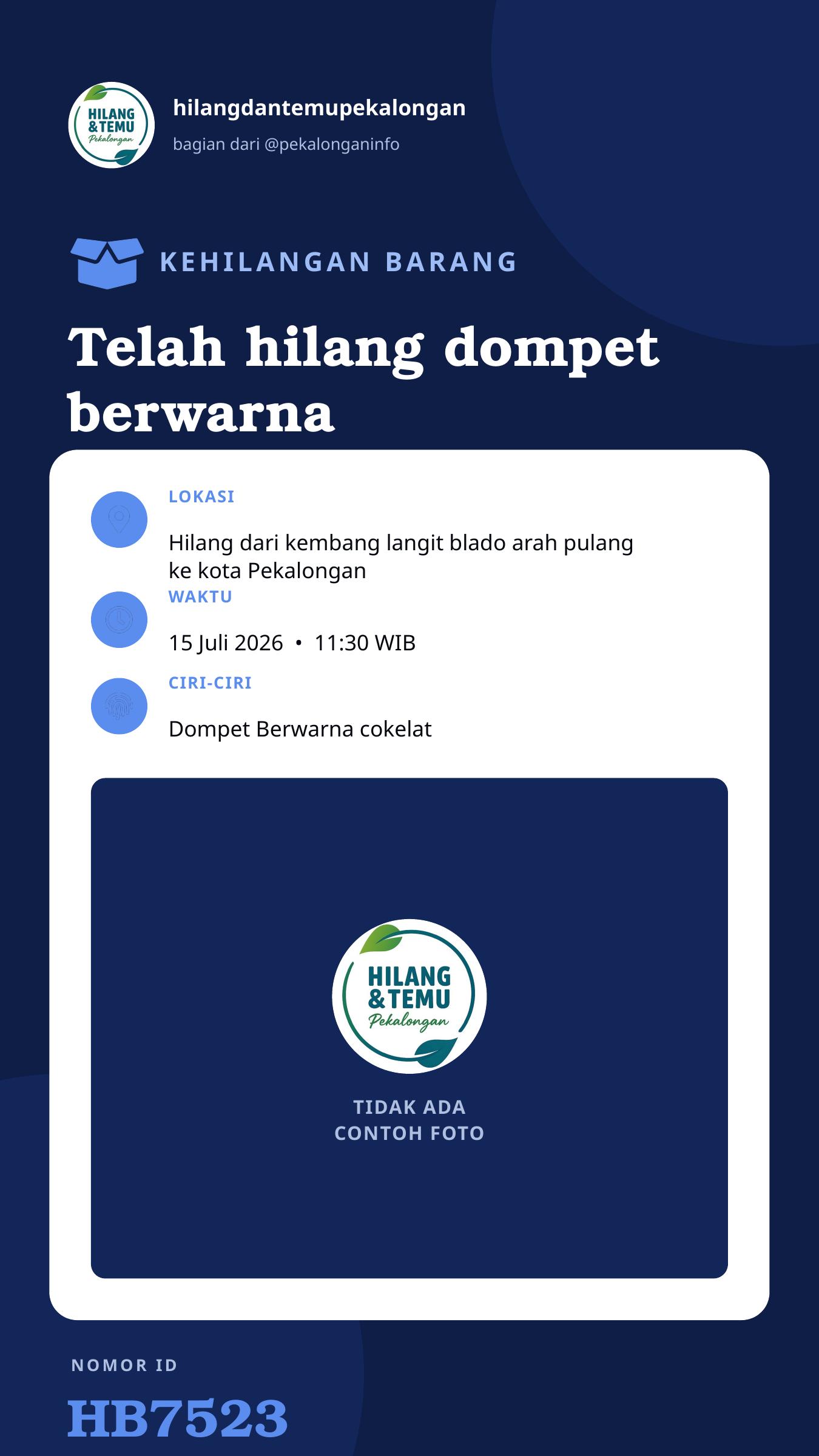 Story 9:16 laporan Telah hilang dompet berwarna cokelat berisi KTP atas nama Ponco Subekti dan surat surat penting.