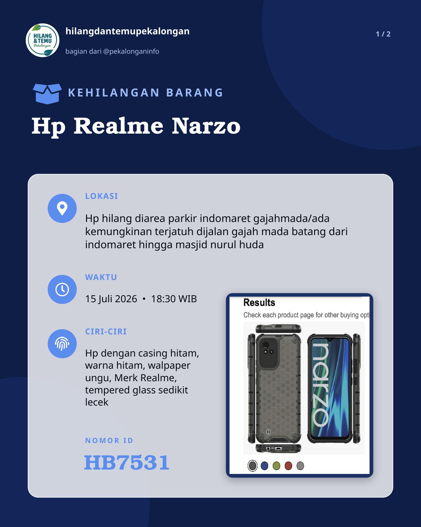 Slide laporan Hp Realme Narzo (HB7531)
