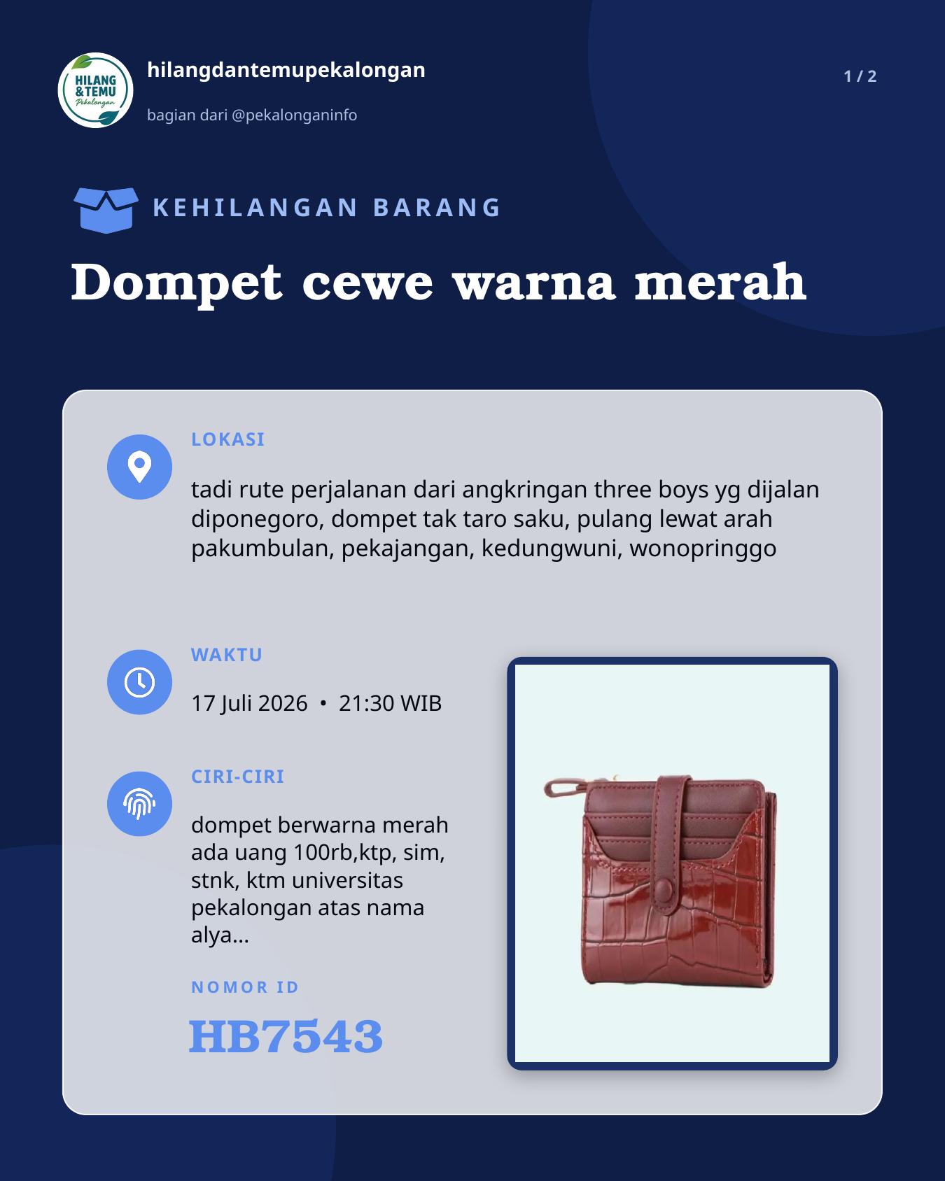 Slide laporan Dompet cewe warna merah (HB7543)