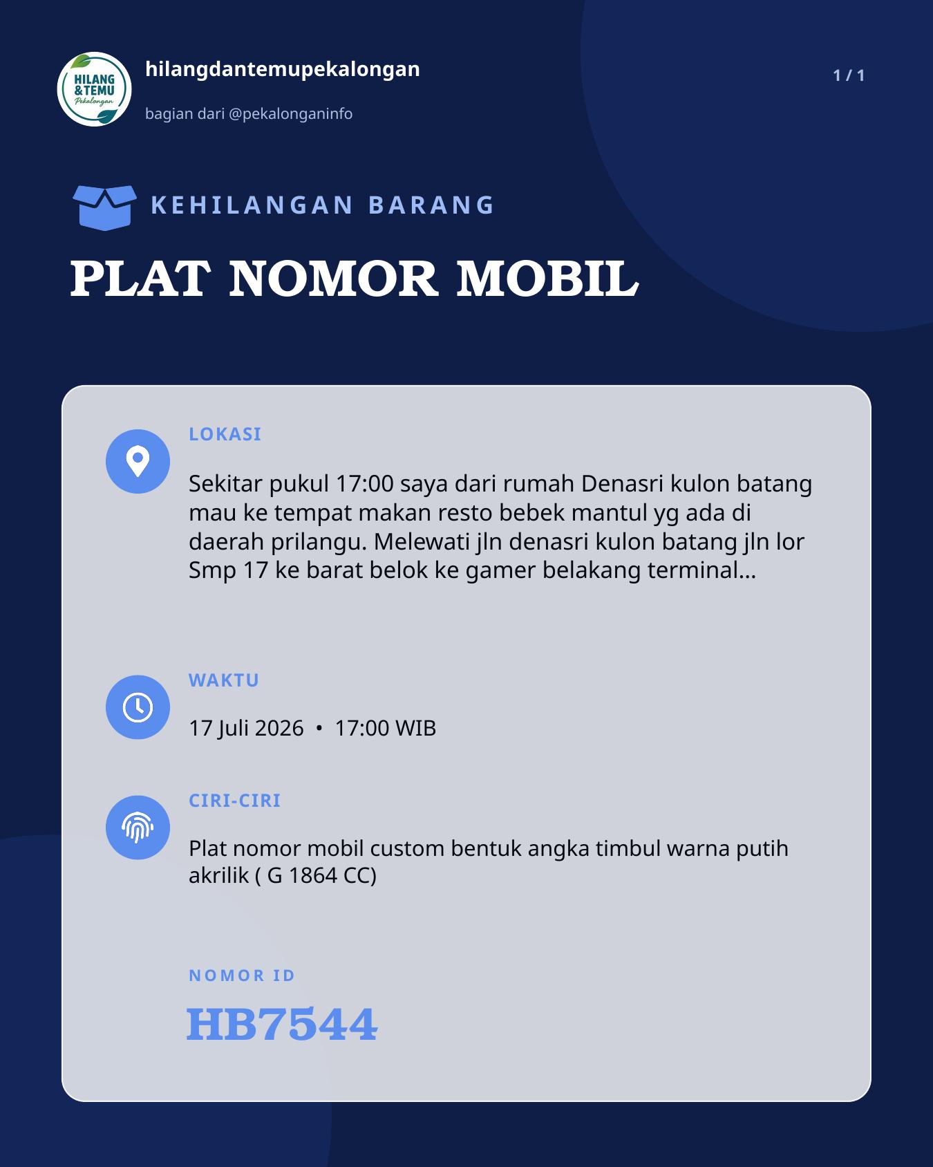 Slide laporan PLAT NOMOR MOBIL (HB7544)