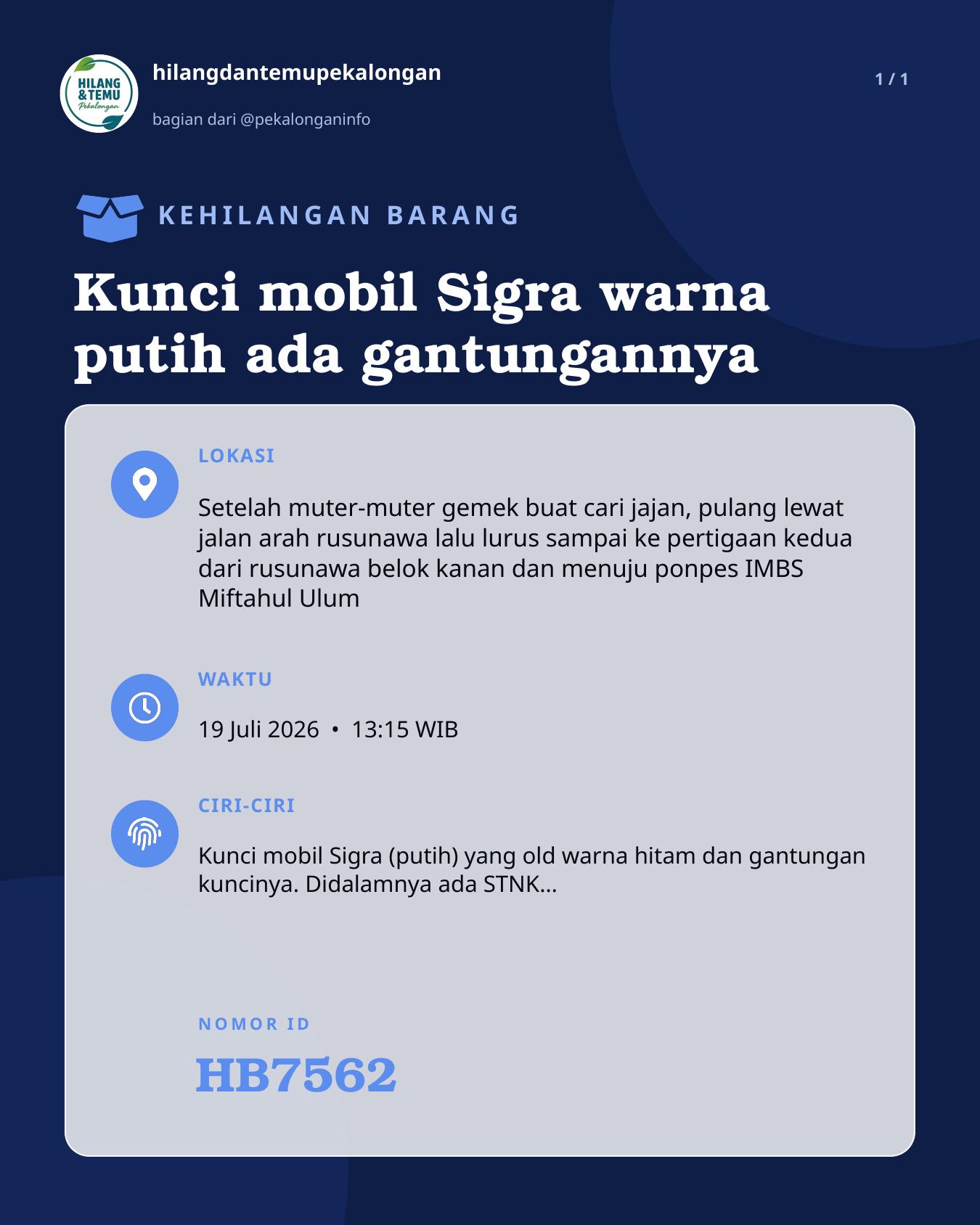 Slide laporan Kunci mobil Sigra warna putih ada gantungannya (HB7562)