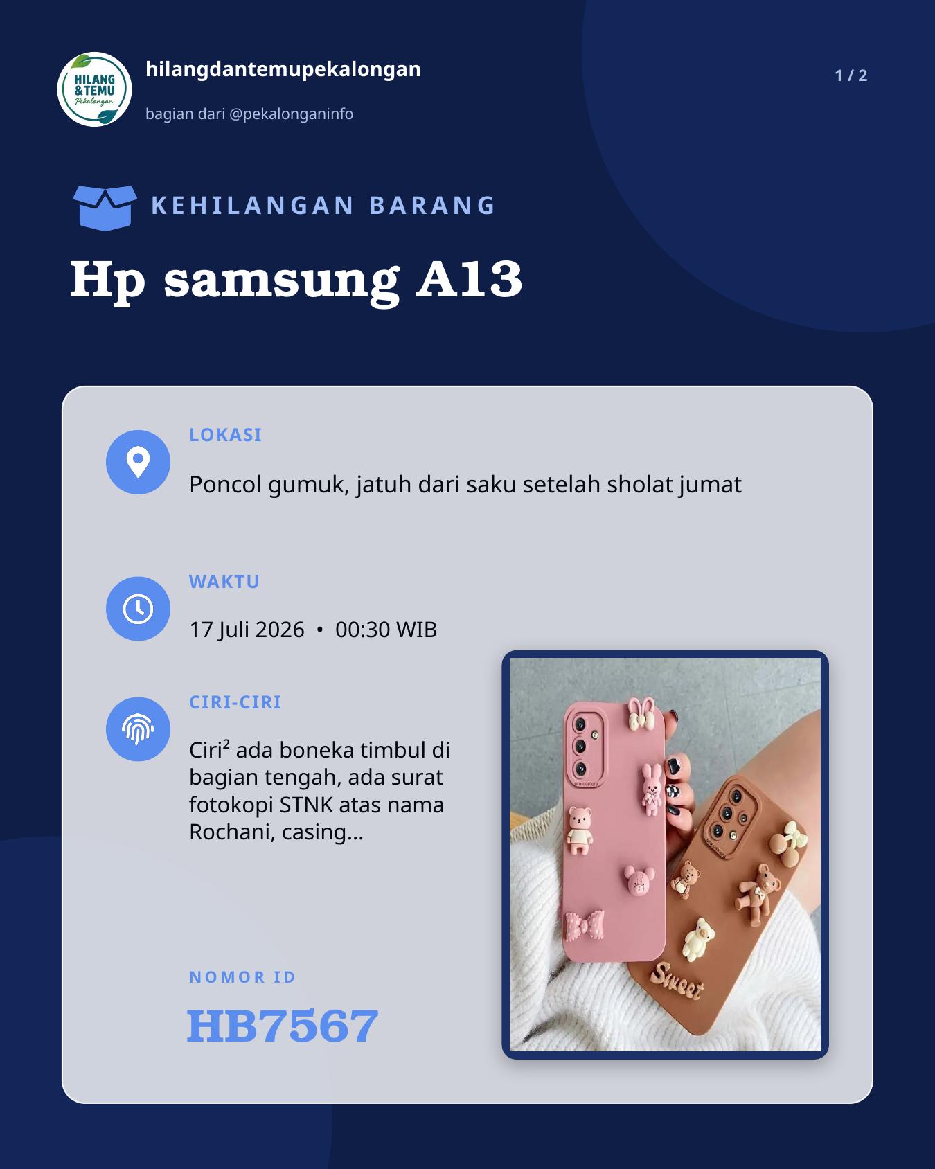 Slide laporan Hp samsung A13 (HB7567)