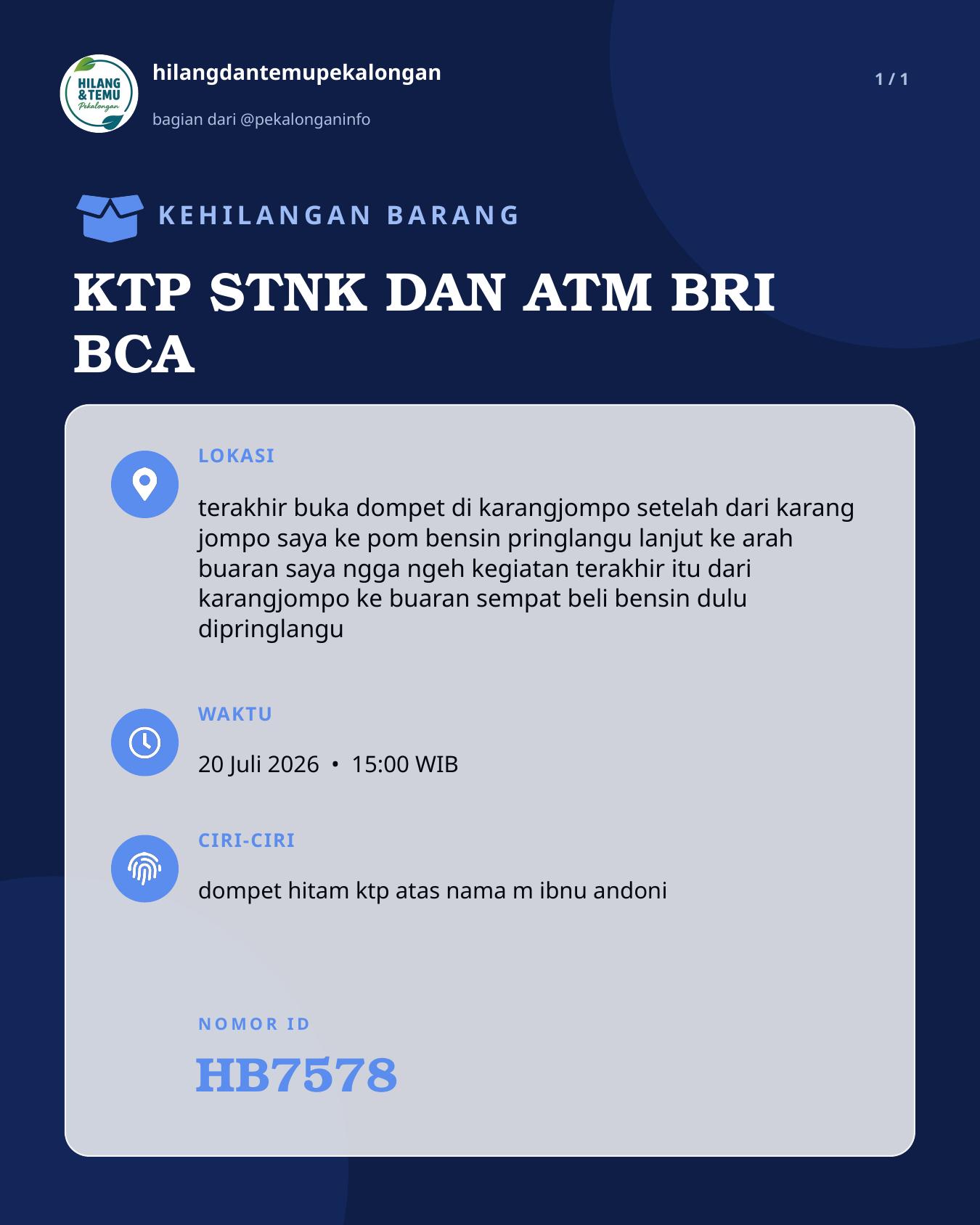 Slide laporan KTP STNK DAN ATM BRI BCA (HB7578)