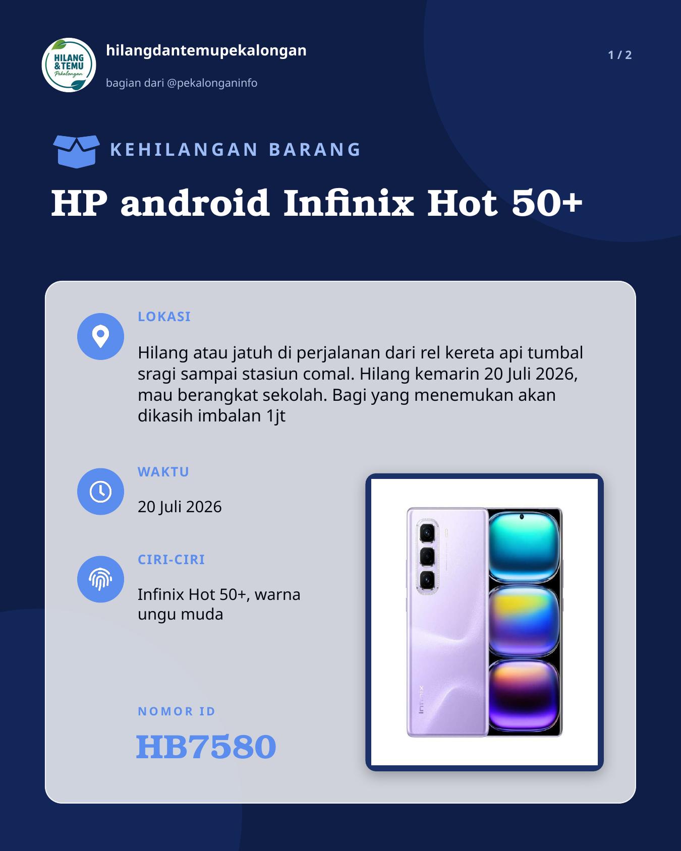 Slide laporan HP android Infinix Hot 50+ (HB7580)