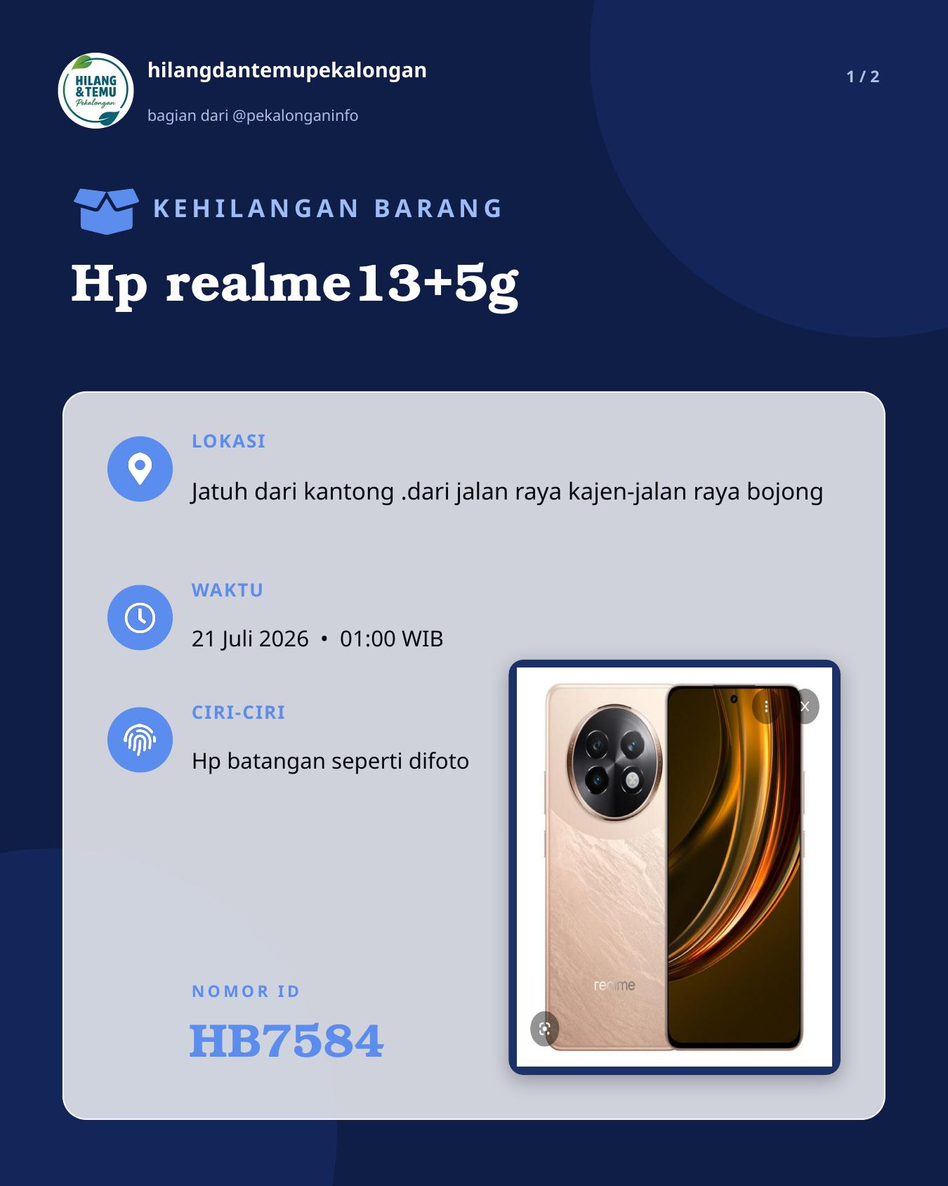 Slide laporan Hp realme13+5g (HB7584)