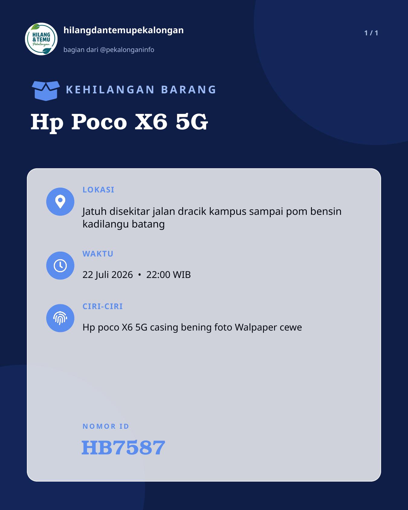Slide laporan Hp Poco X6 5G (HB7587)