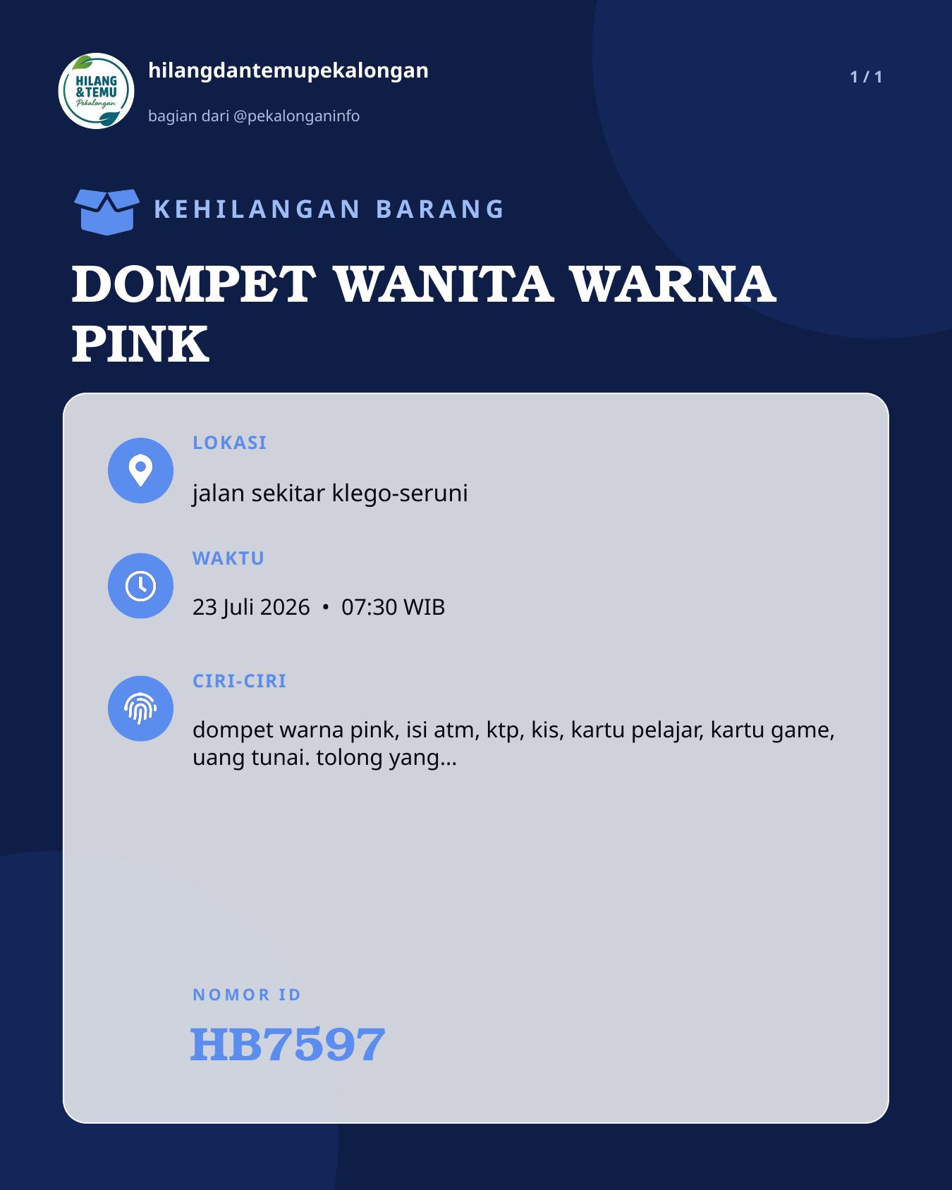 Slide laporan DOMPET WANITA WARNA PINK (HB7597)
