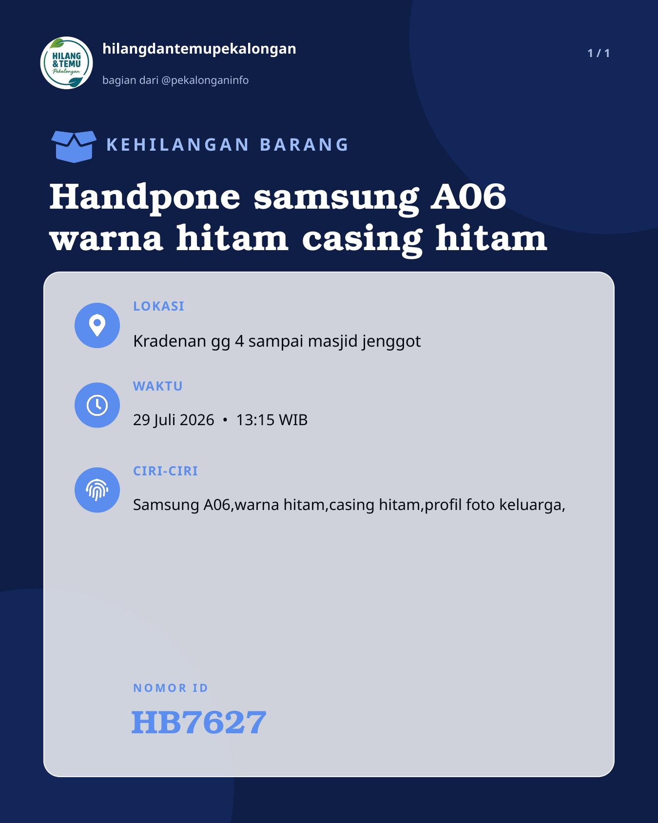 Slide laporan Handpone samsung A06 warna hitam casing hitam (HB7627)