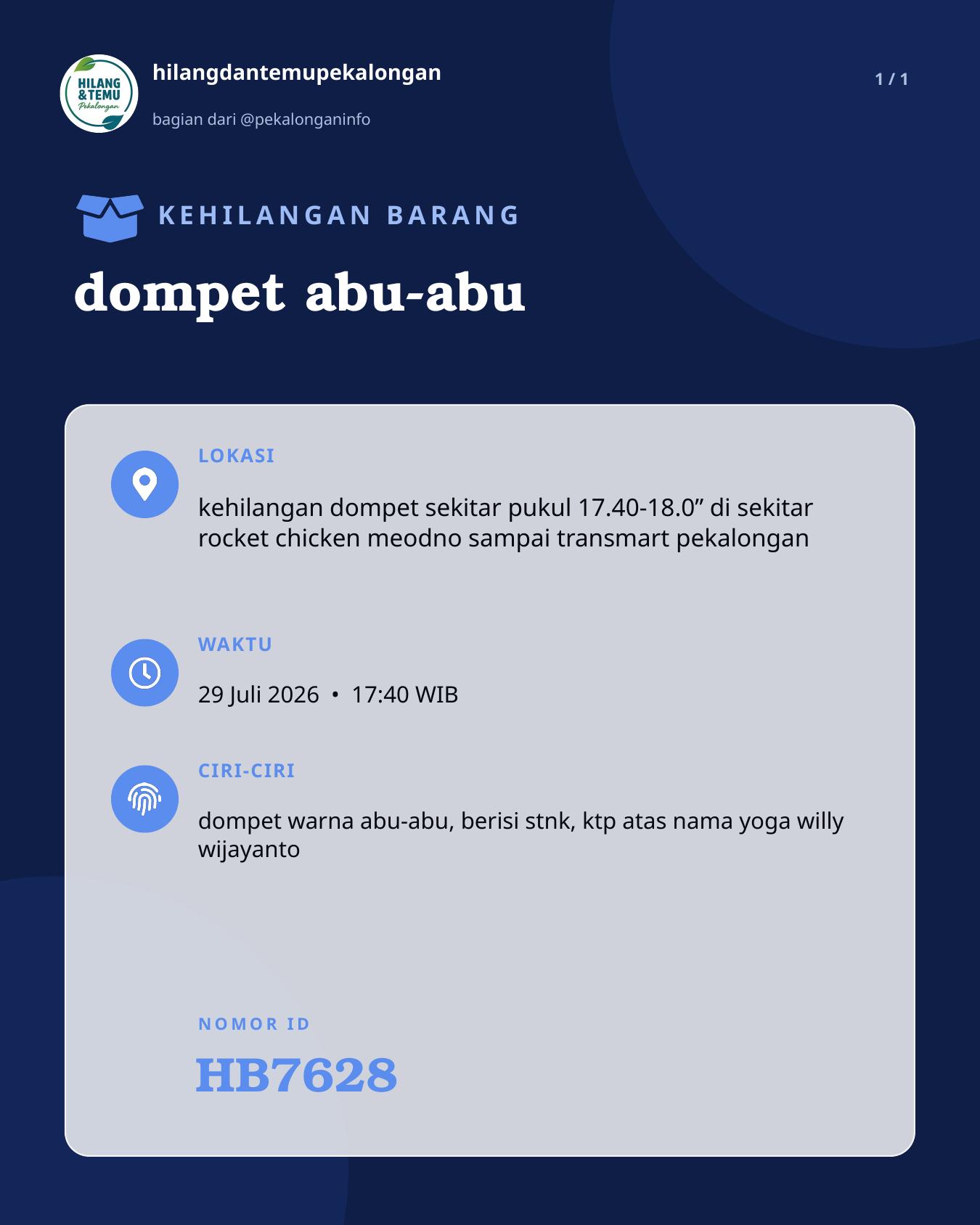 Slide laporan dompet abu-abu (HB7628)