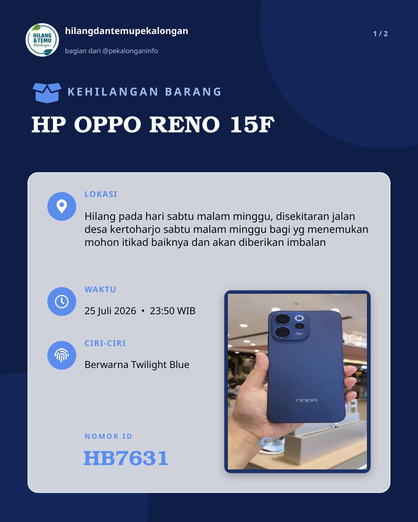 Slide laporan HP OPPO RENO 15F (HB7631)