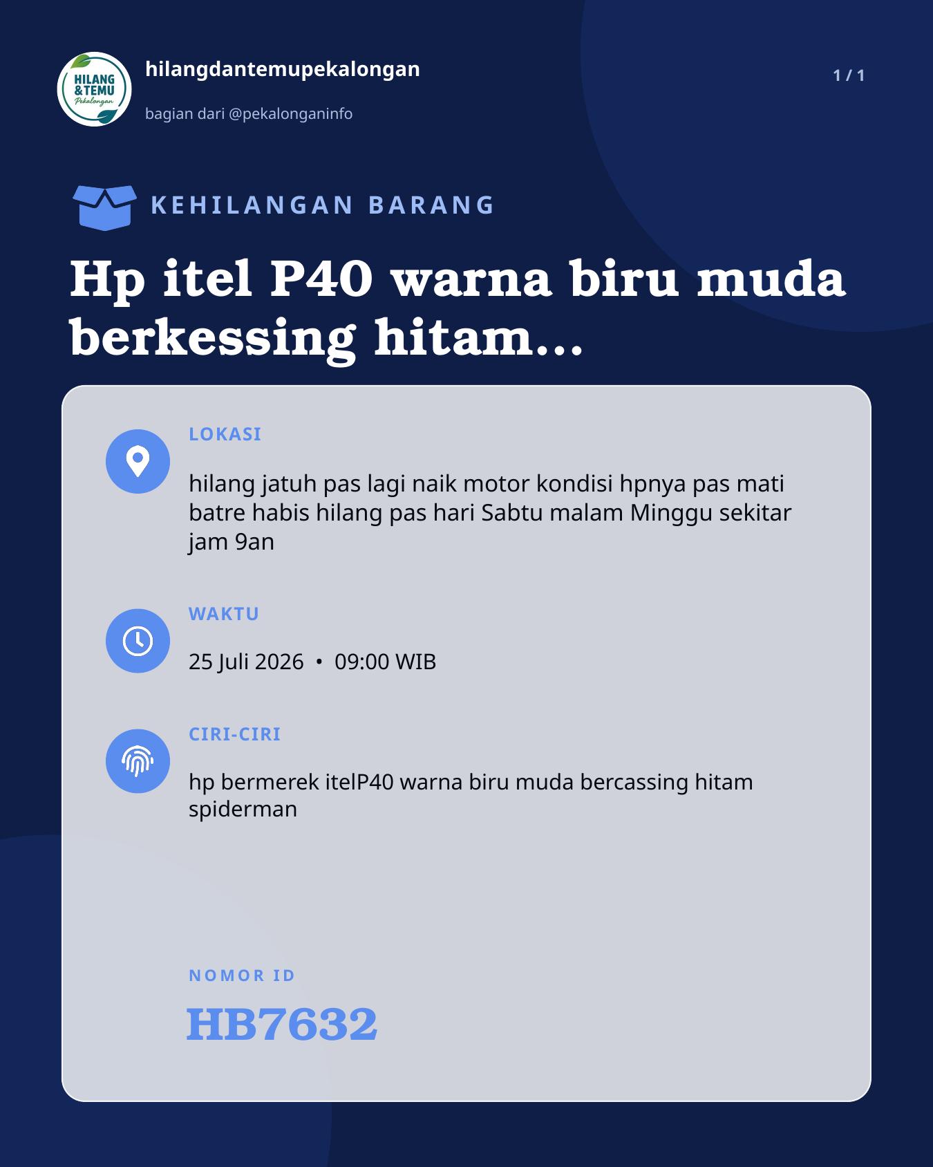 Slide laporan Hp itel P40 warna biru muda berkessing hitam spiderman (HB7632)