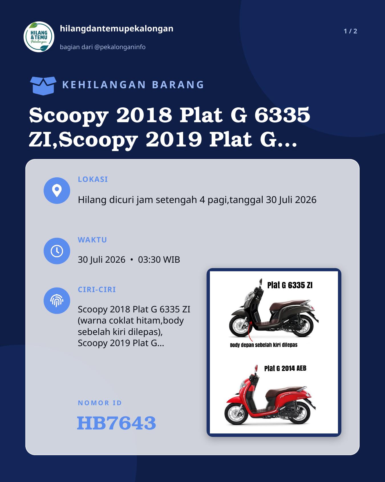 Slide laporan Scoopy 2018 Plat G 6335 ZI,Scoopy 2019 Plat G 2014 AEB (HB7643)