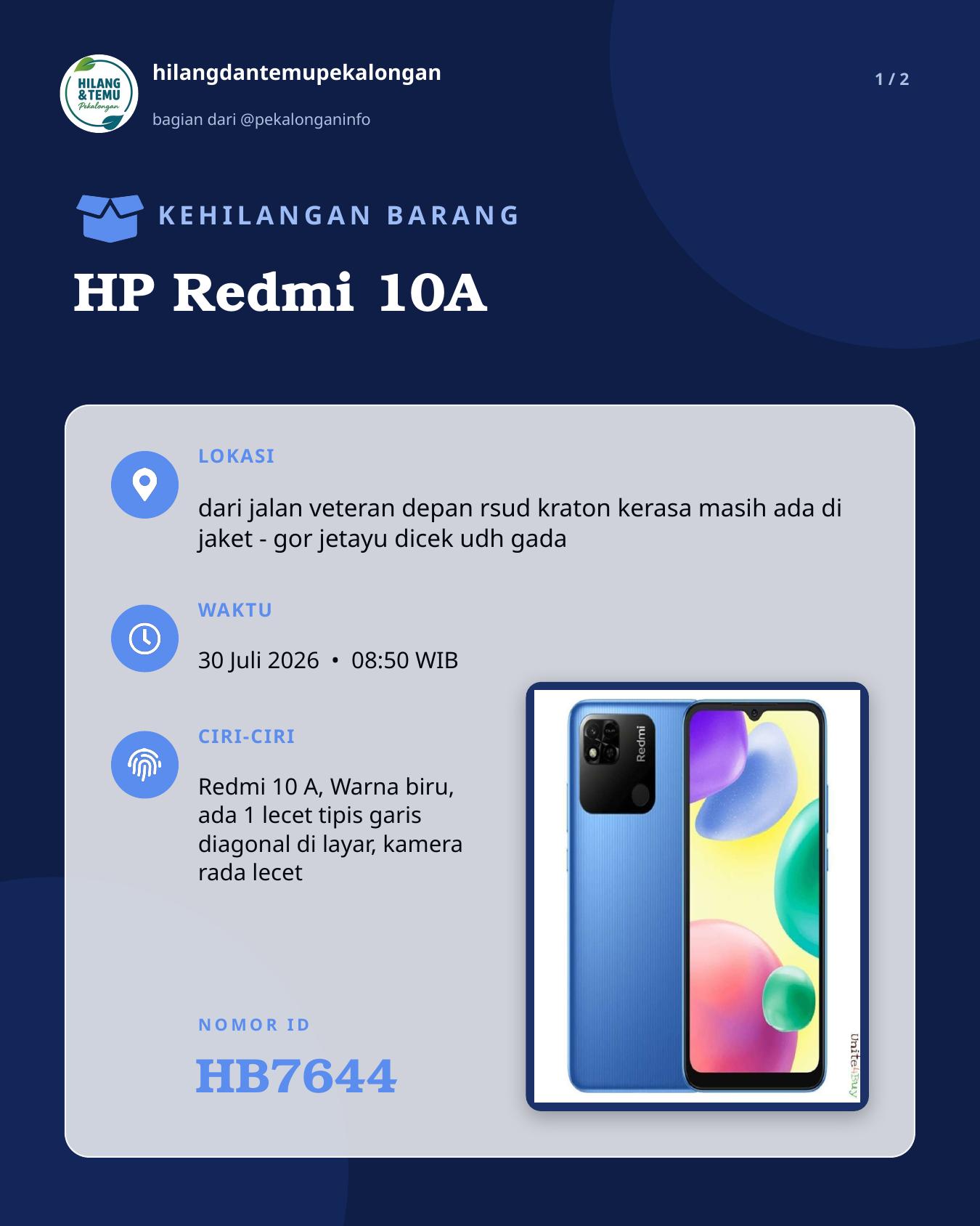 Slide laporan HP Redmi 10A (HB7644)