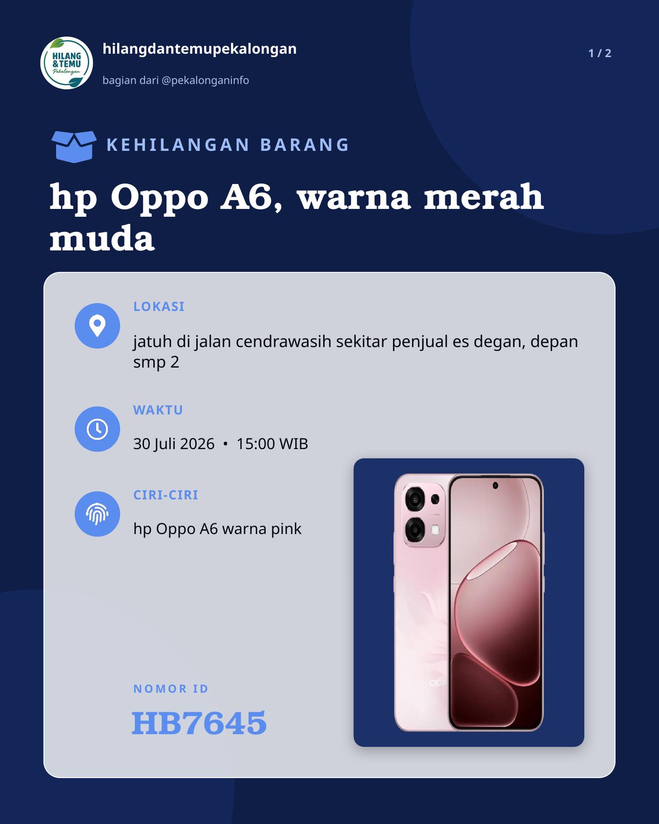 Slide laporan hp Oppo A6, warna merah muda (HB7645)