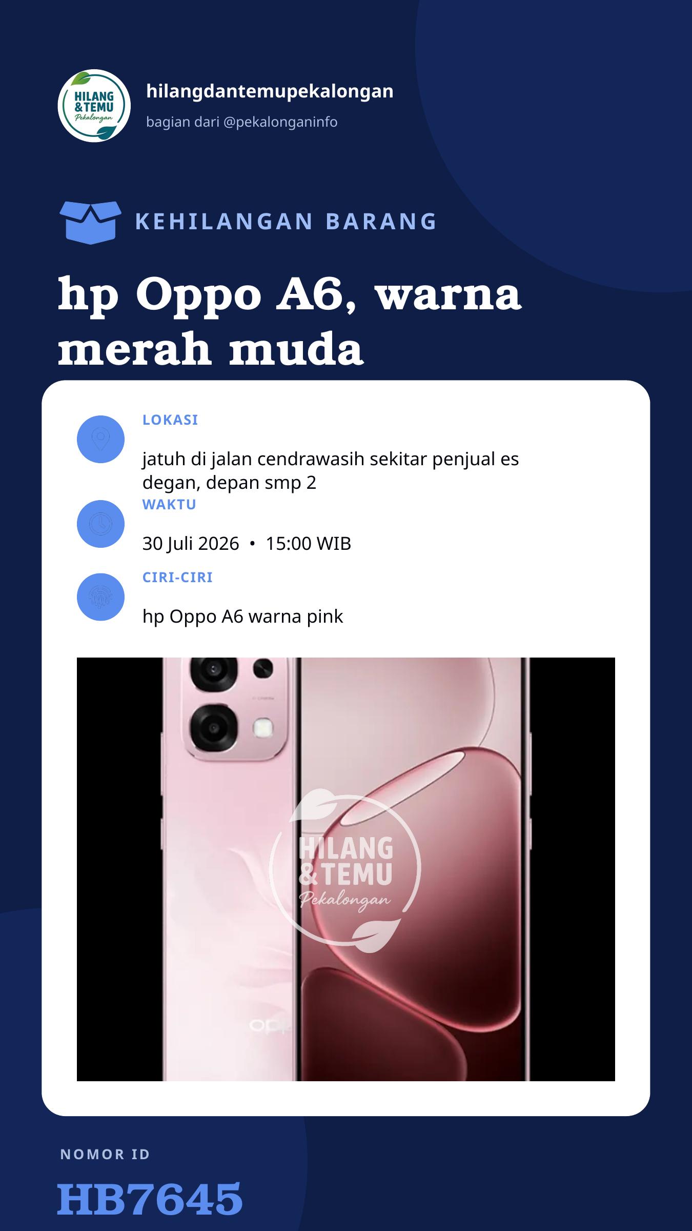 Story 9:16 laporan hp Oppo A6, warna merah muda