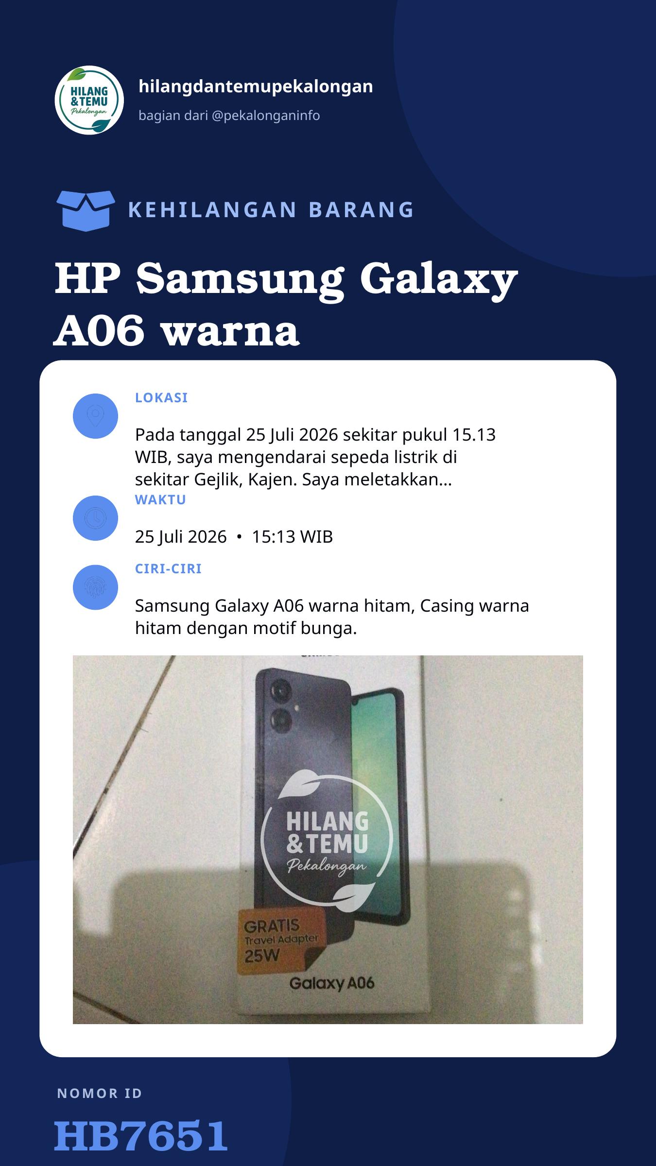 Story 9:16 laporan HP Samsung Galaxy A06 warna Hitam