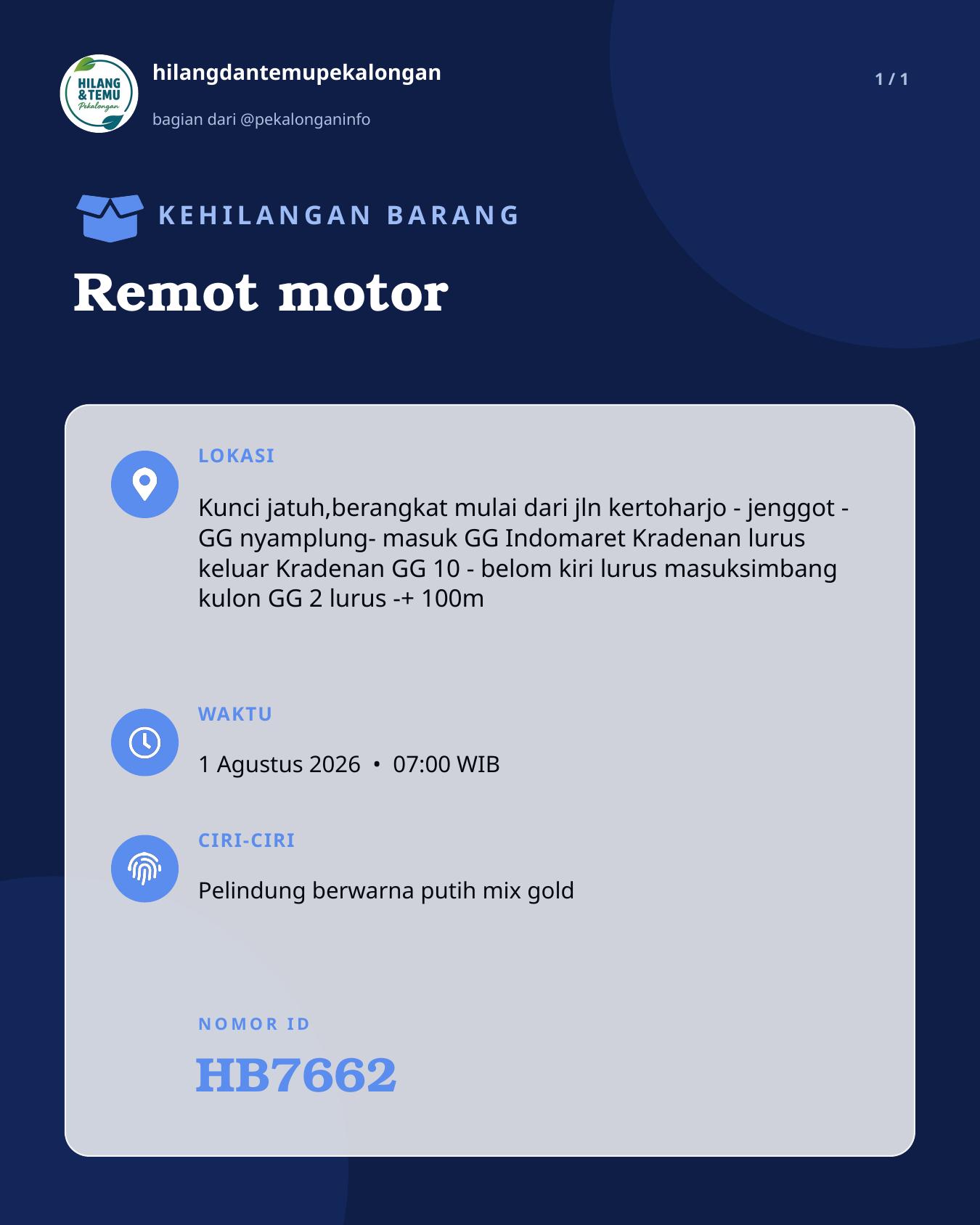 Slide laporan Remot motor (HB7662)