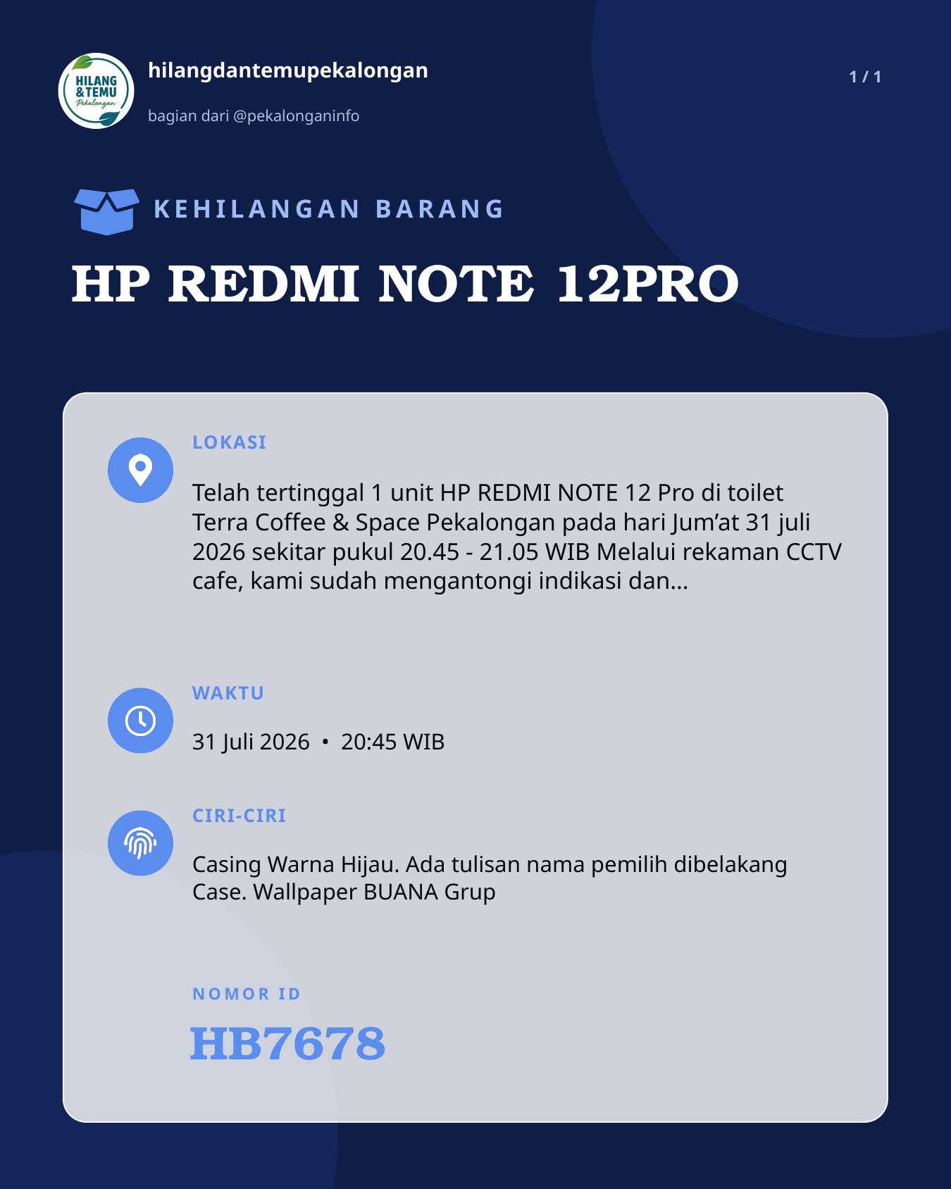 Slide laporan HP REDMI NOTE 12PRO (HB7678)