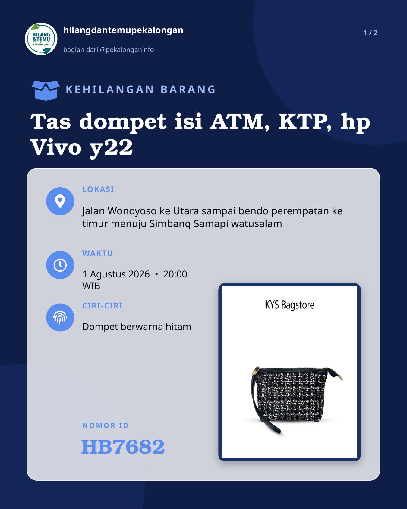 Slide laporan Tas dompet isi ATM, KTP, hp Vivo y22 (HB7682)