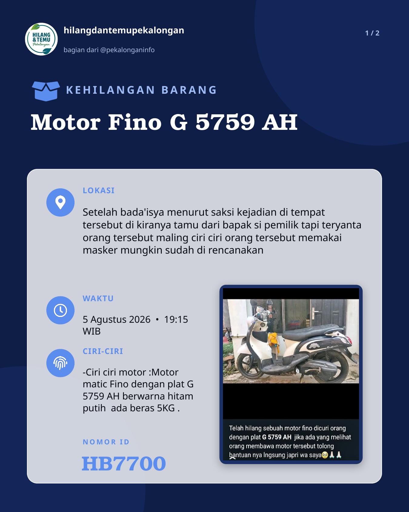 Slide laporan Motor Fino G 5759 AH (HB7700)