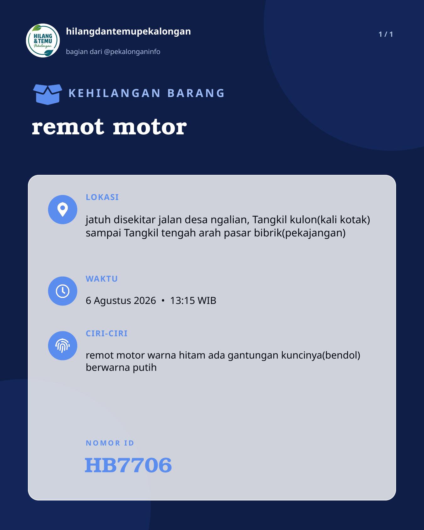 Slide laporan remot motor (HB7706)