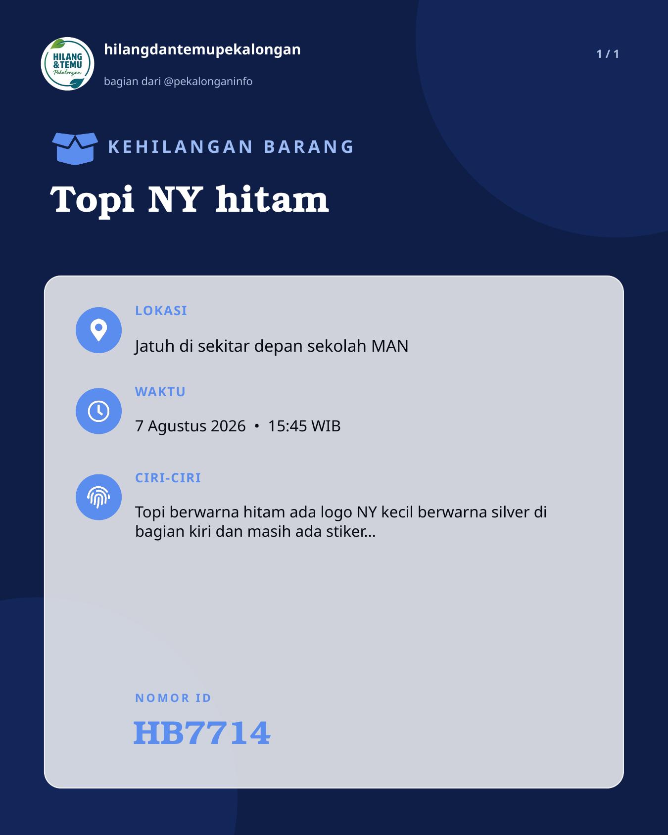 Slide laporan Topi NY hitam (HB7714)