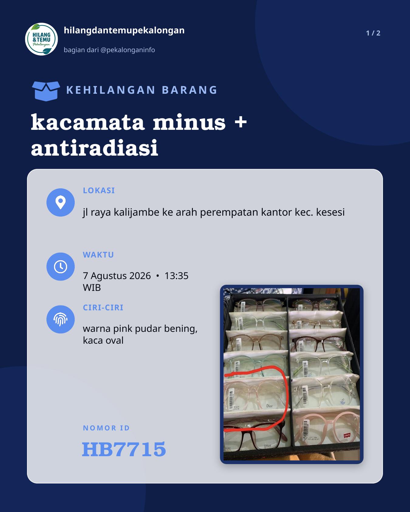 Slide laporan kacamata minus + antiradiasi (HB7715)