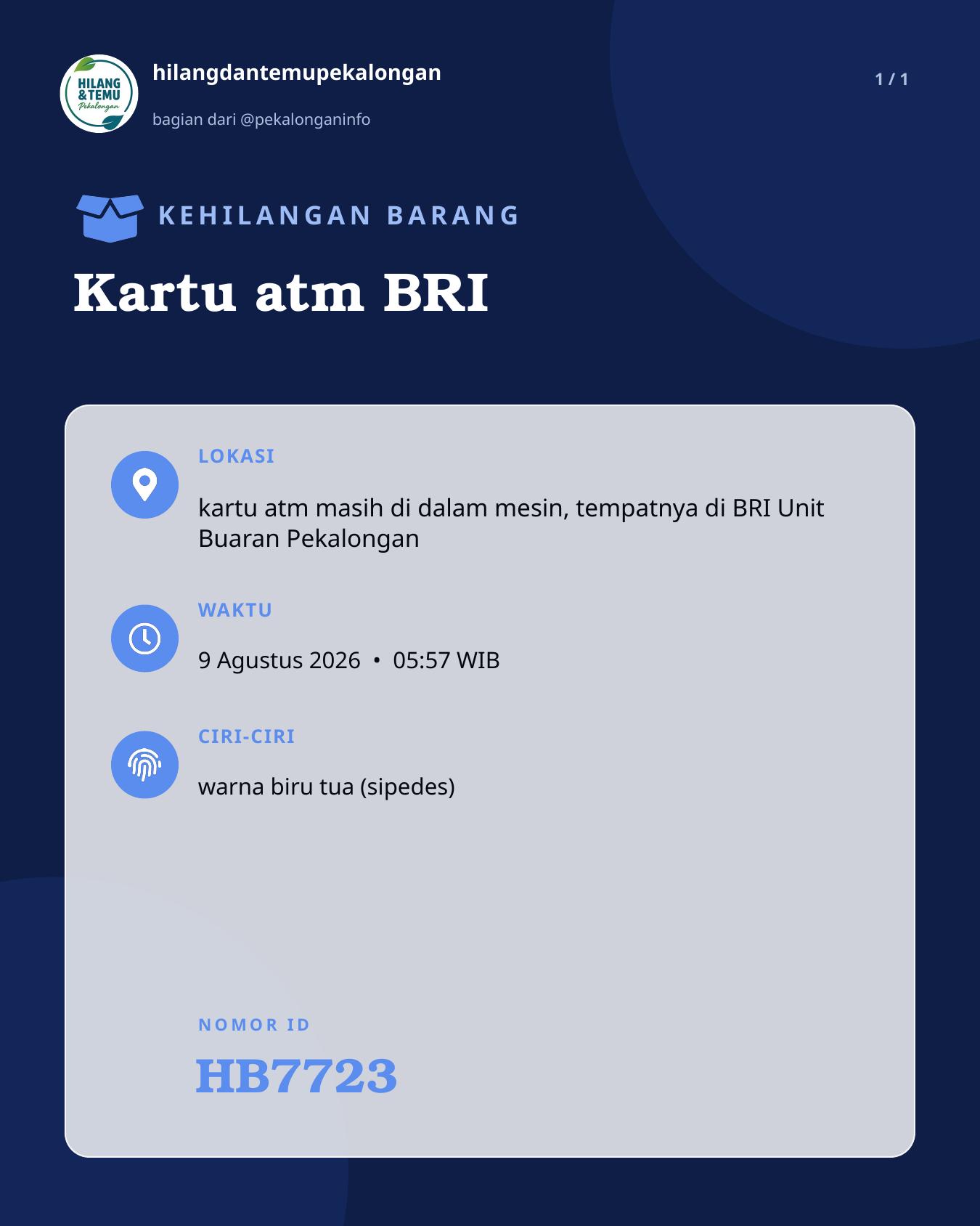 Slide laporan Kartu atm BRI (HB7723)