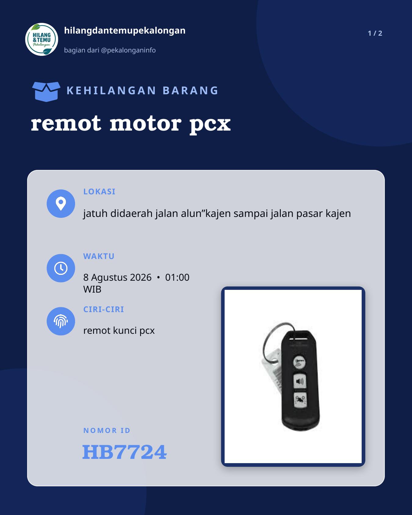 Slide laporan remot motor pcx (HB7724)