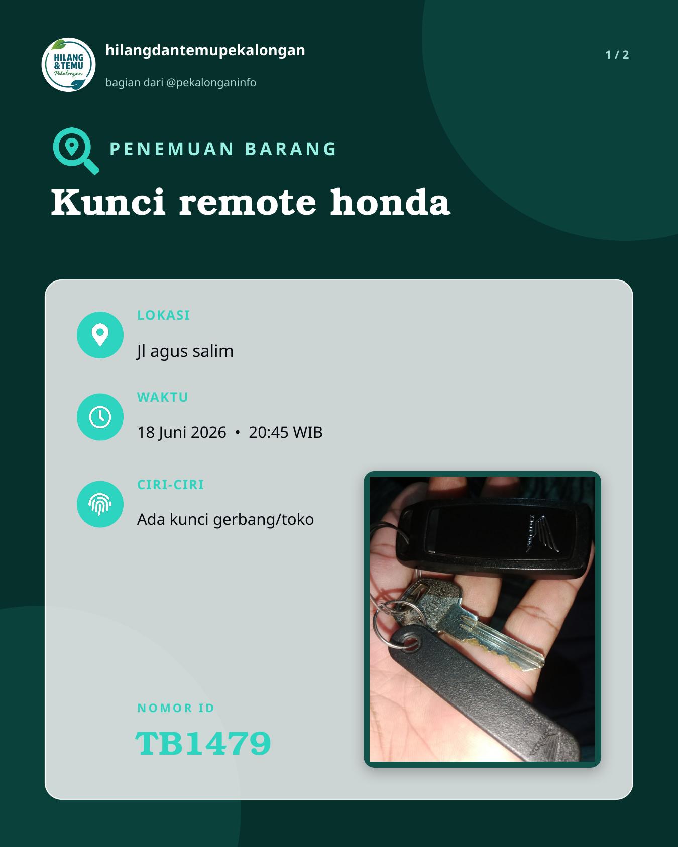 Slide laporan Kunci remote honda (TB1479)
