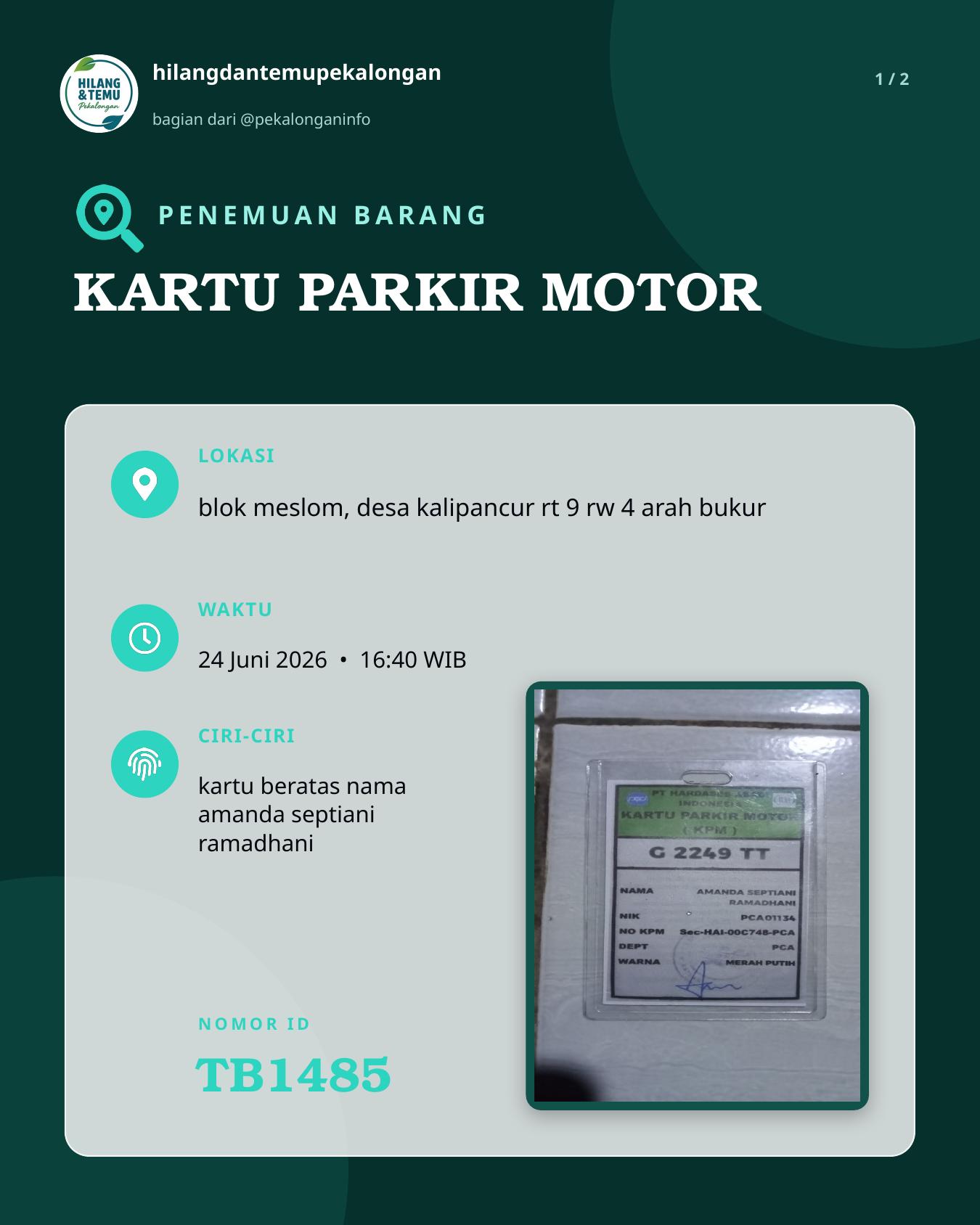 Slide laporan KARTU PARKIR MOTOR (TB1485)