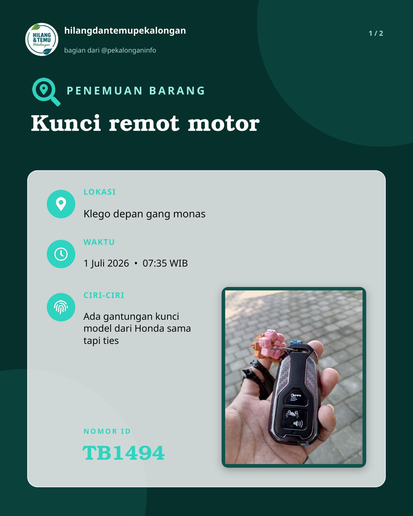Slide laporan Kunci remot motor (TB1494)