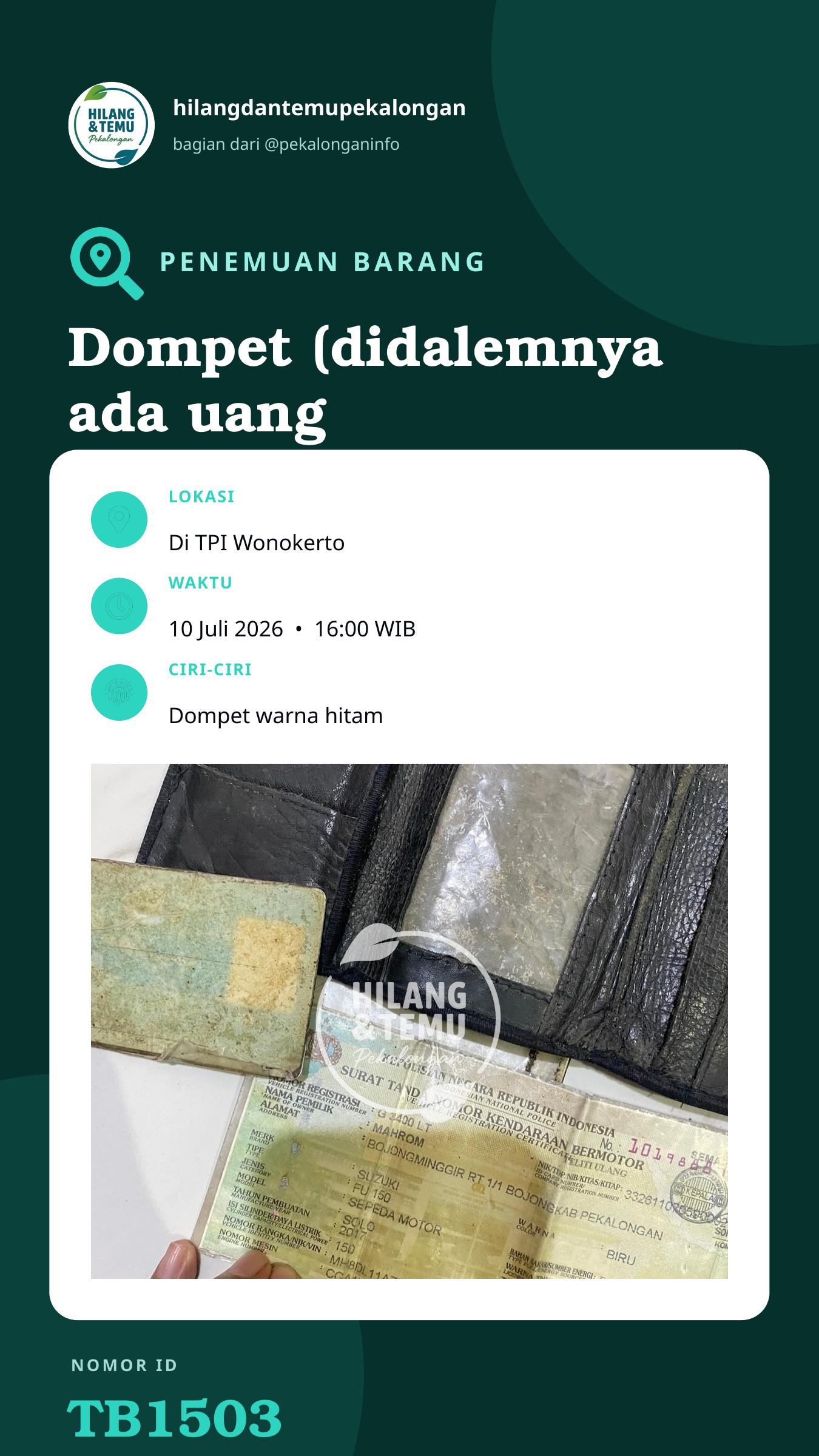 Story 9:16 laporan Dompet (didalemnya ada uang 56k,stnk,ktp tapi sudah tidak jelas)