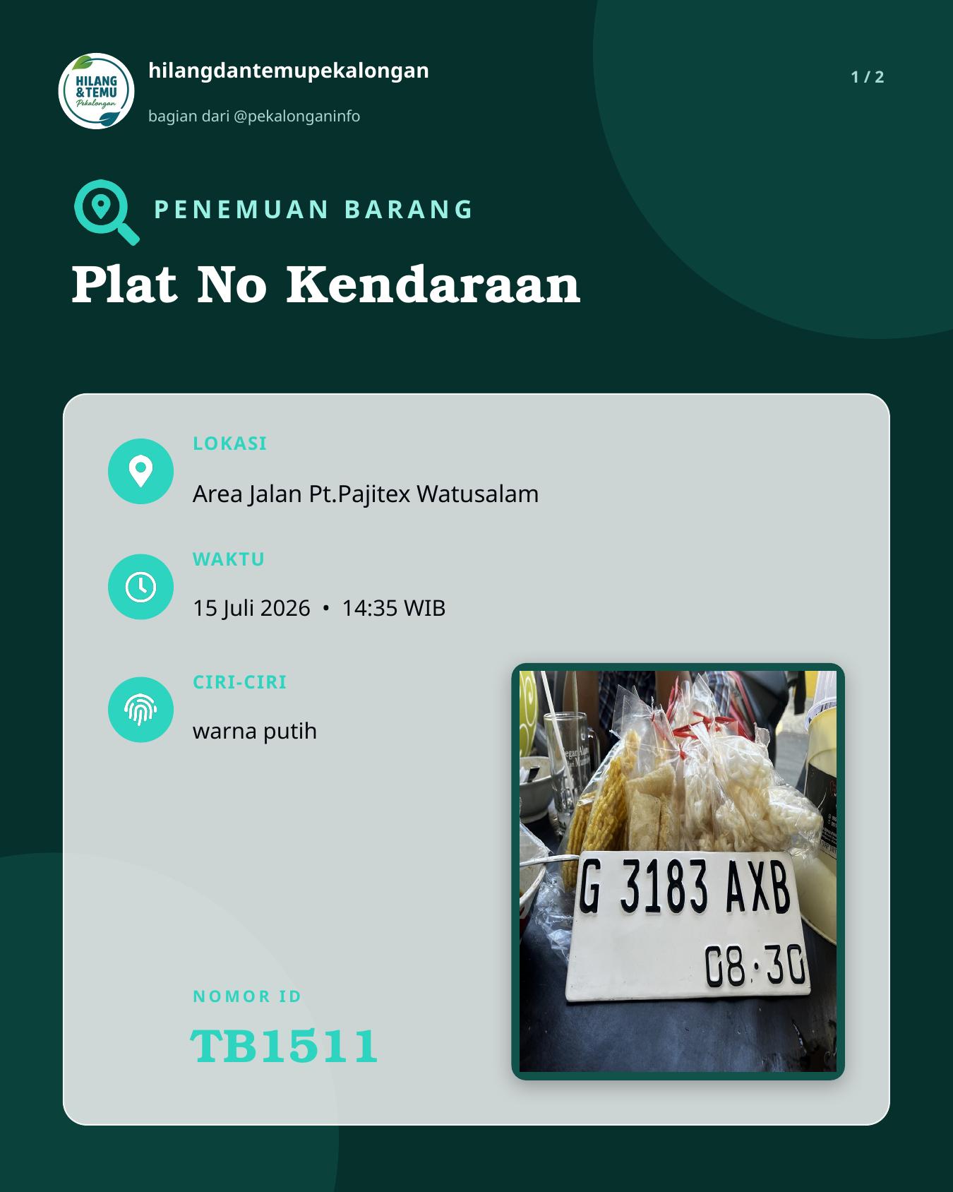 Slide laporan Plat No Kendaraan (TB1511)