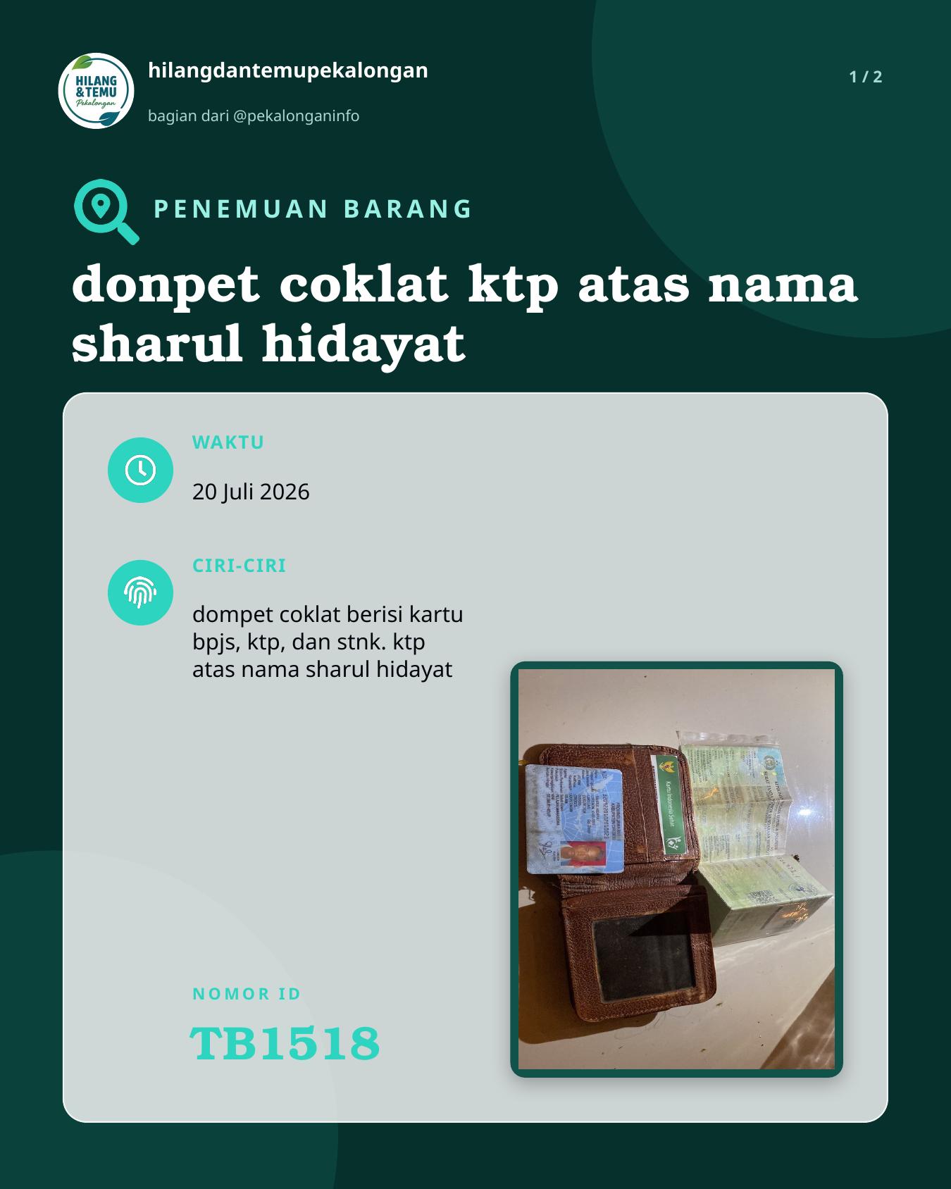 Slide laporan donpet coklat ktp atas nama sharul hidayat (TB1518)