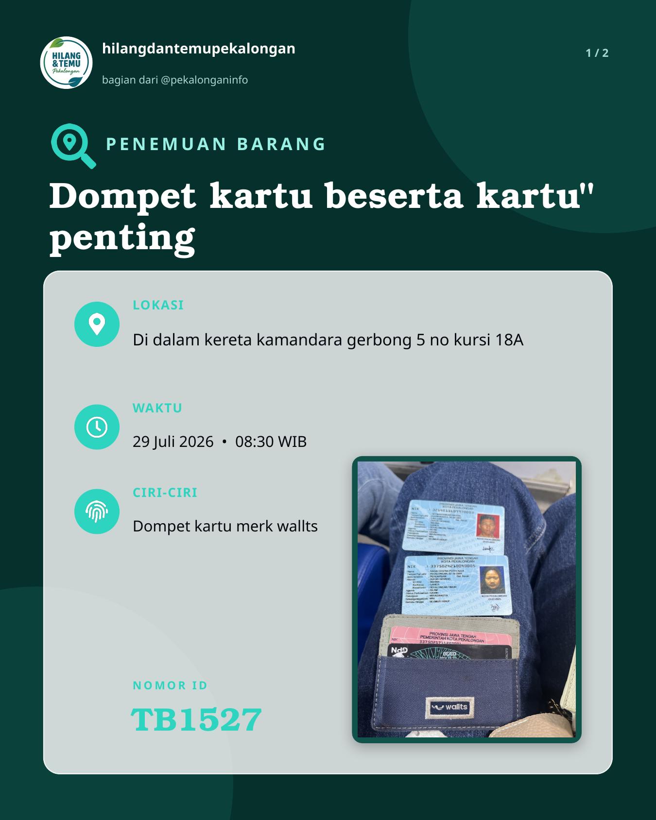 Slide laporan Dompet kartu beserta kartu" penting (TB1527)