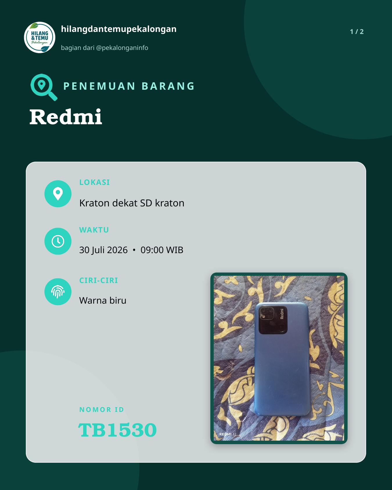 Slide laporan Redmi (TB1530)