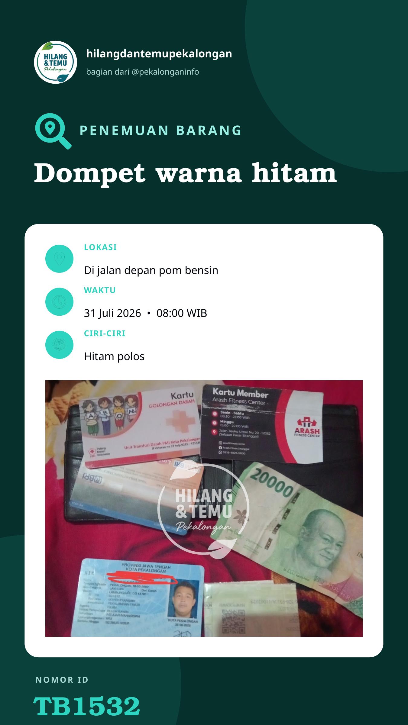 Story 9:16 laporan Dompet warna hitam